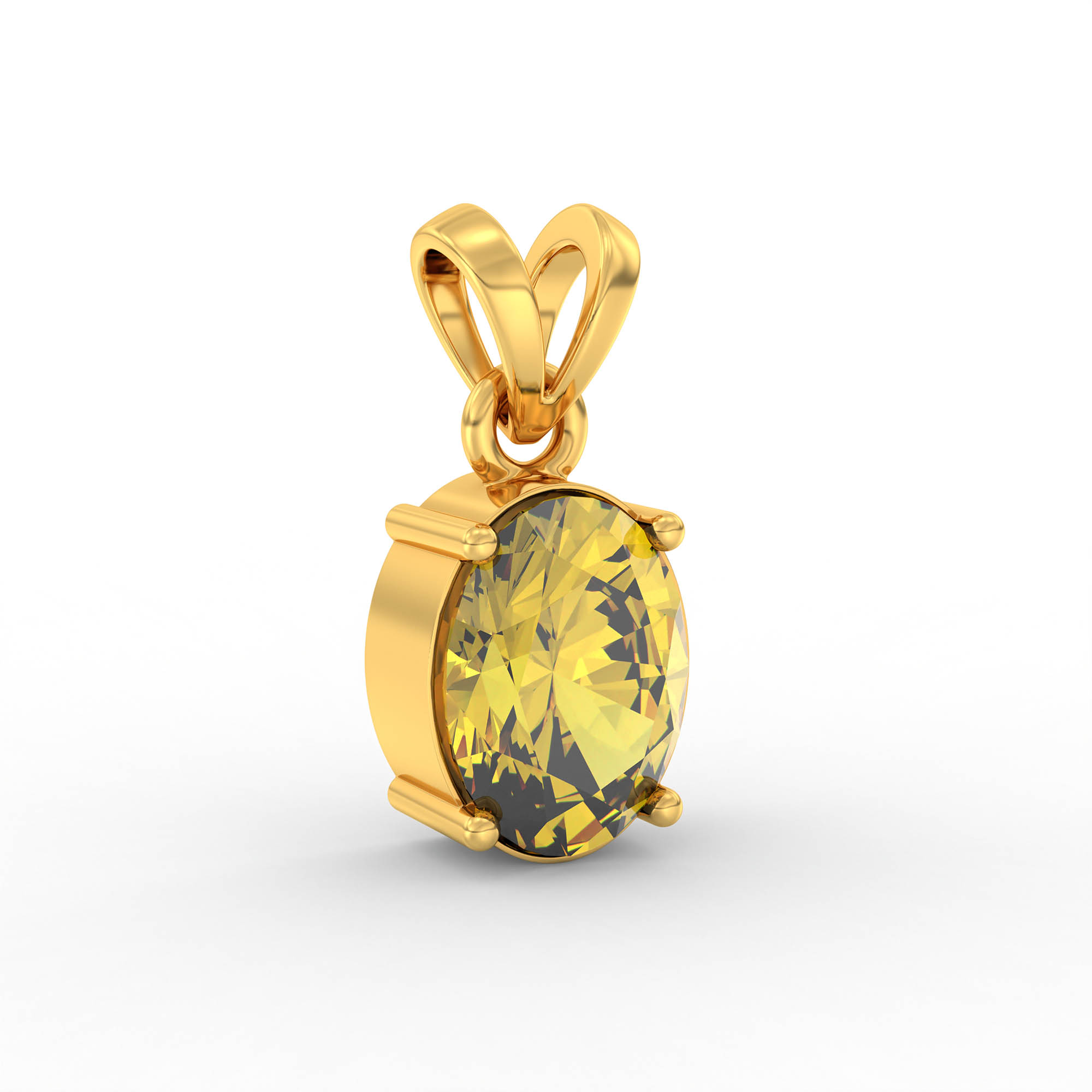 Yellow Sapphire (Pukhraj) Pendant in 22K Yellow Gold – Oval 8x6 mm, Prong Setting, 1 g (Design K1-5) thumbnail