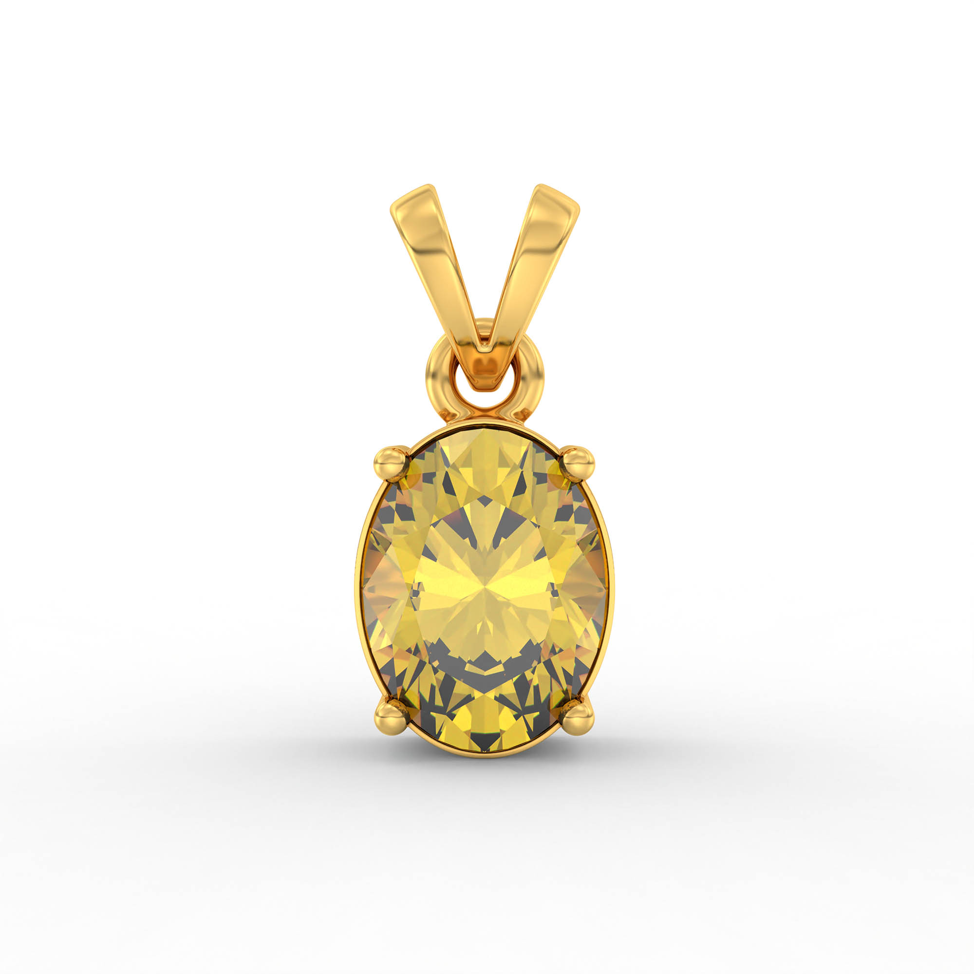 Yellow Sapphire (Pukhraj) Pendant in 22K Yellow Gold – Oval 8x6 mm, Prong Setting, 1 g (Design K1-5) thumbnail