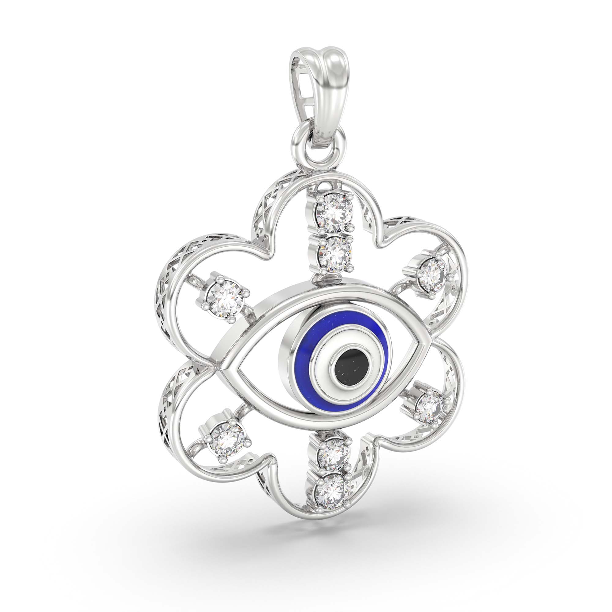 Evil Eye Pendant with Lab-Grown Diamonds in 18K White Gold – 0.23 Ct thumbnail