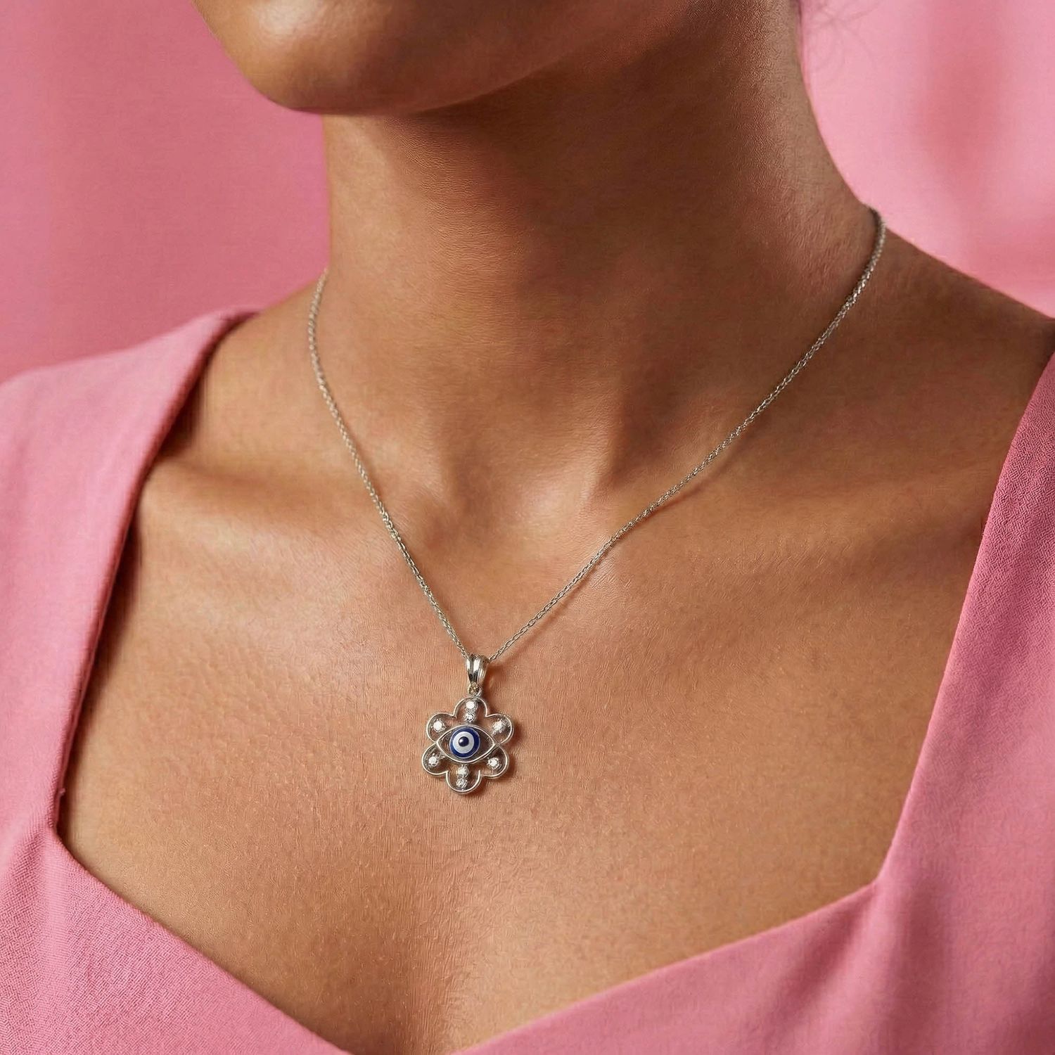 Evil Eye Pendant with Lab-Grown Diamonds in 18K White Gold – 0.23 Ct thumbnail