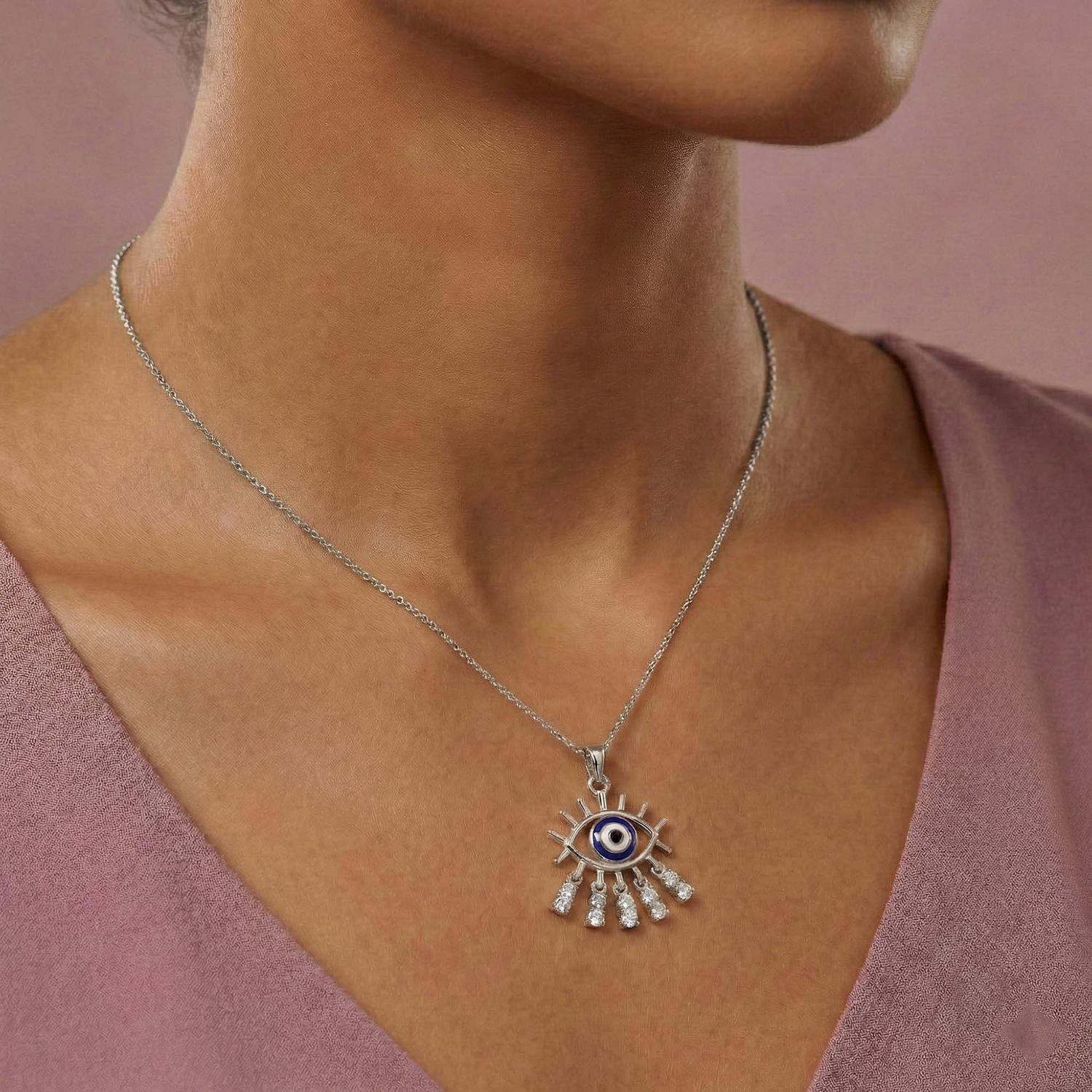 Evil Eye Pendant with Lab-Grown Diamonds in 18K White Gold – 0.31 Ct thumbnail