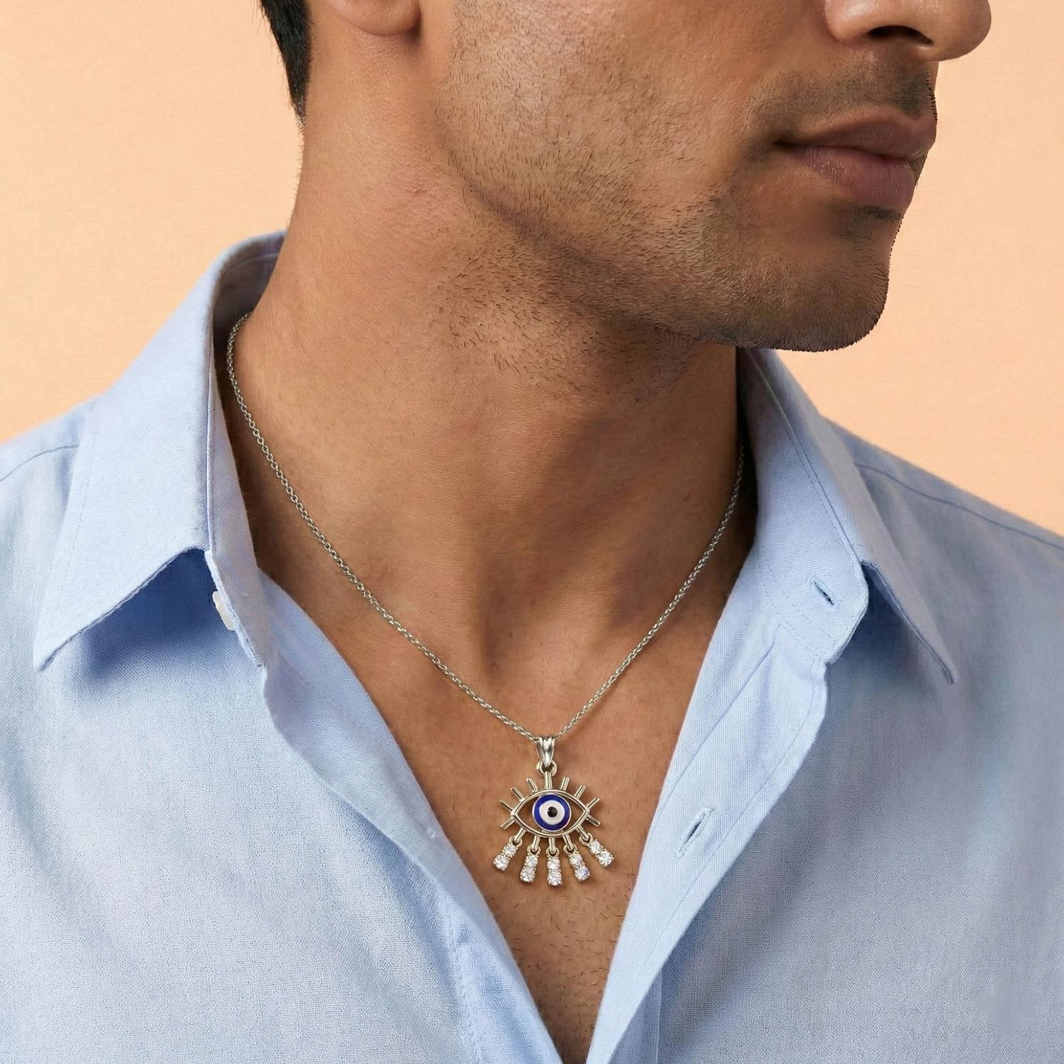 Evil Eye Pendant with Lab-Grown Diamonds in 18K White Gold – 0.31 Ct thumbnail