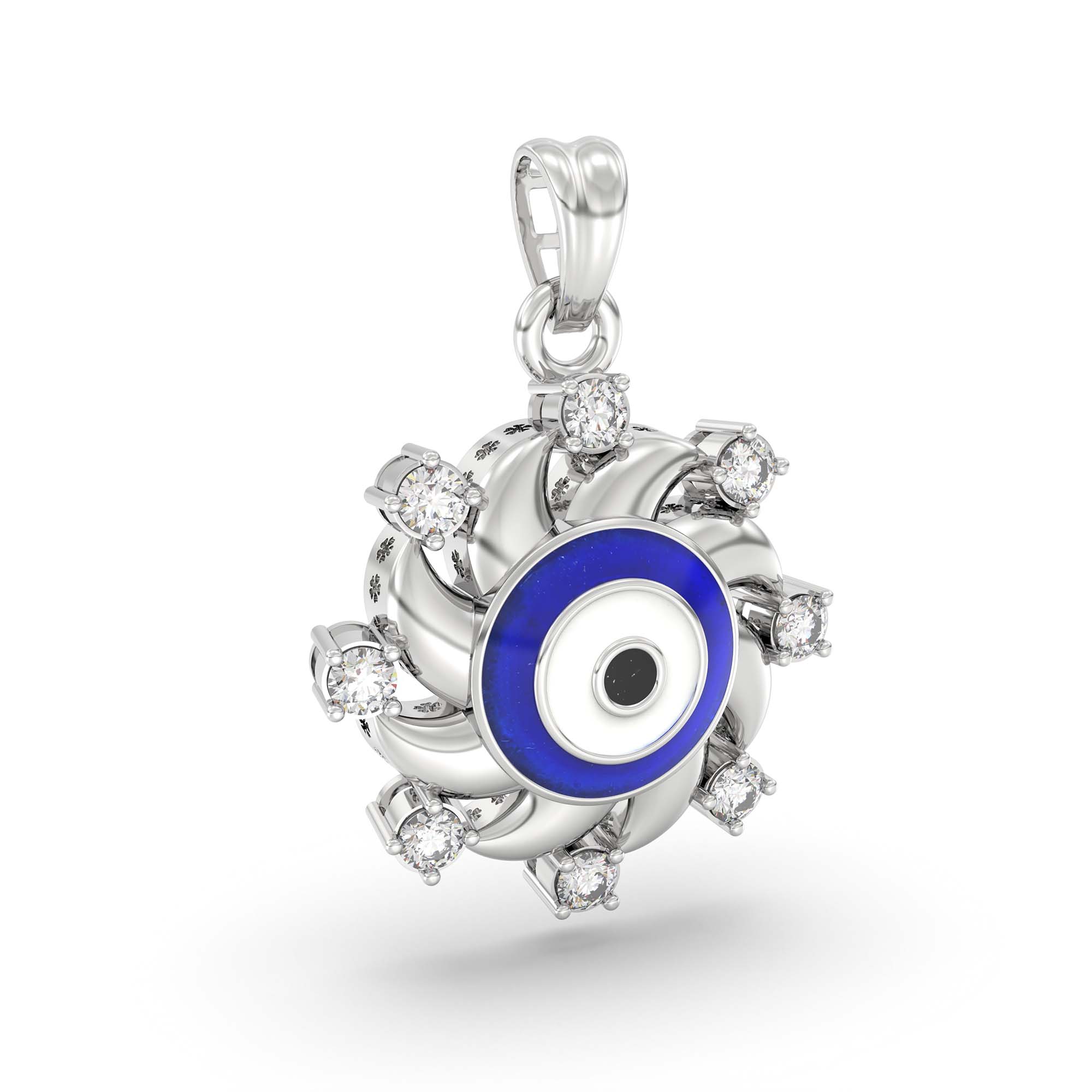 Evil Eye Pendant with Lab-Grown Diamonds in 18K White Gold – 0.22 Ct, 2 g (Design K1-8) thumbnail
