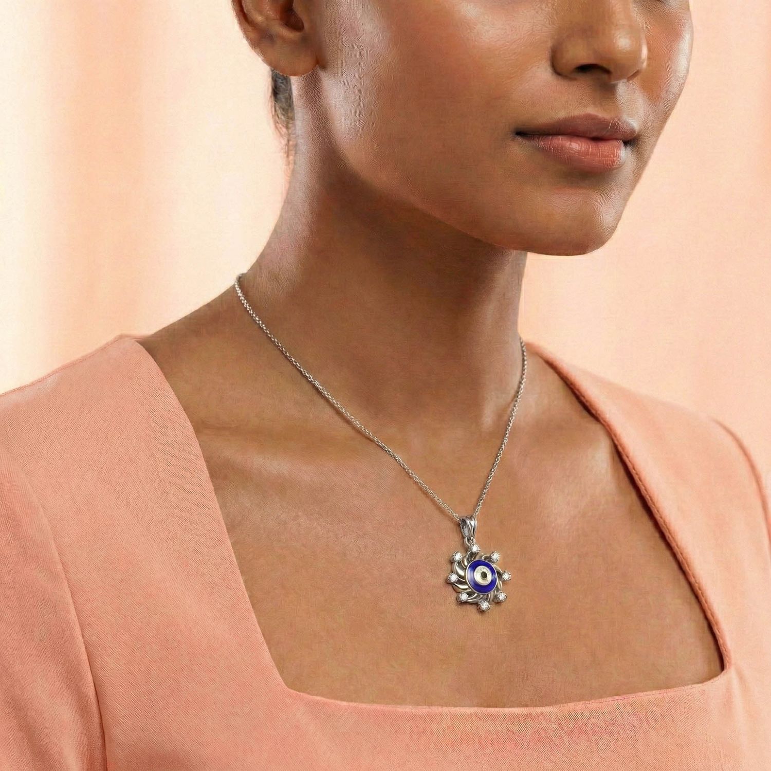 Evil Eye Pendant with Lab-Grown Diamonds in 18K White Gold – 0.22 Ct, 2 g (Design K1-8) thumbnail