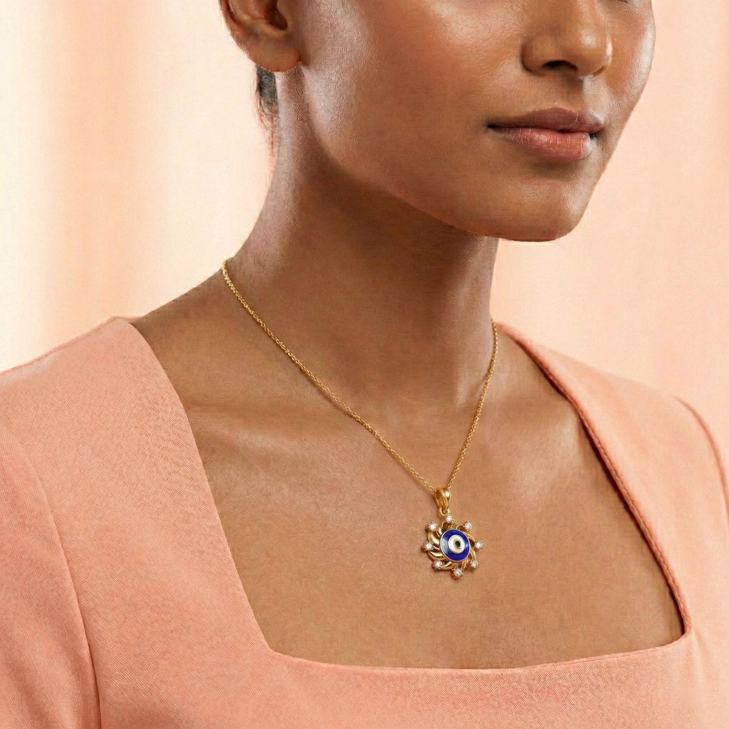 Evil Eye Pendant with Lab-Grown Diamonds in 22K Yellow Gold – 0.22 Ct, 2 g (Design K1-8) thumbnail