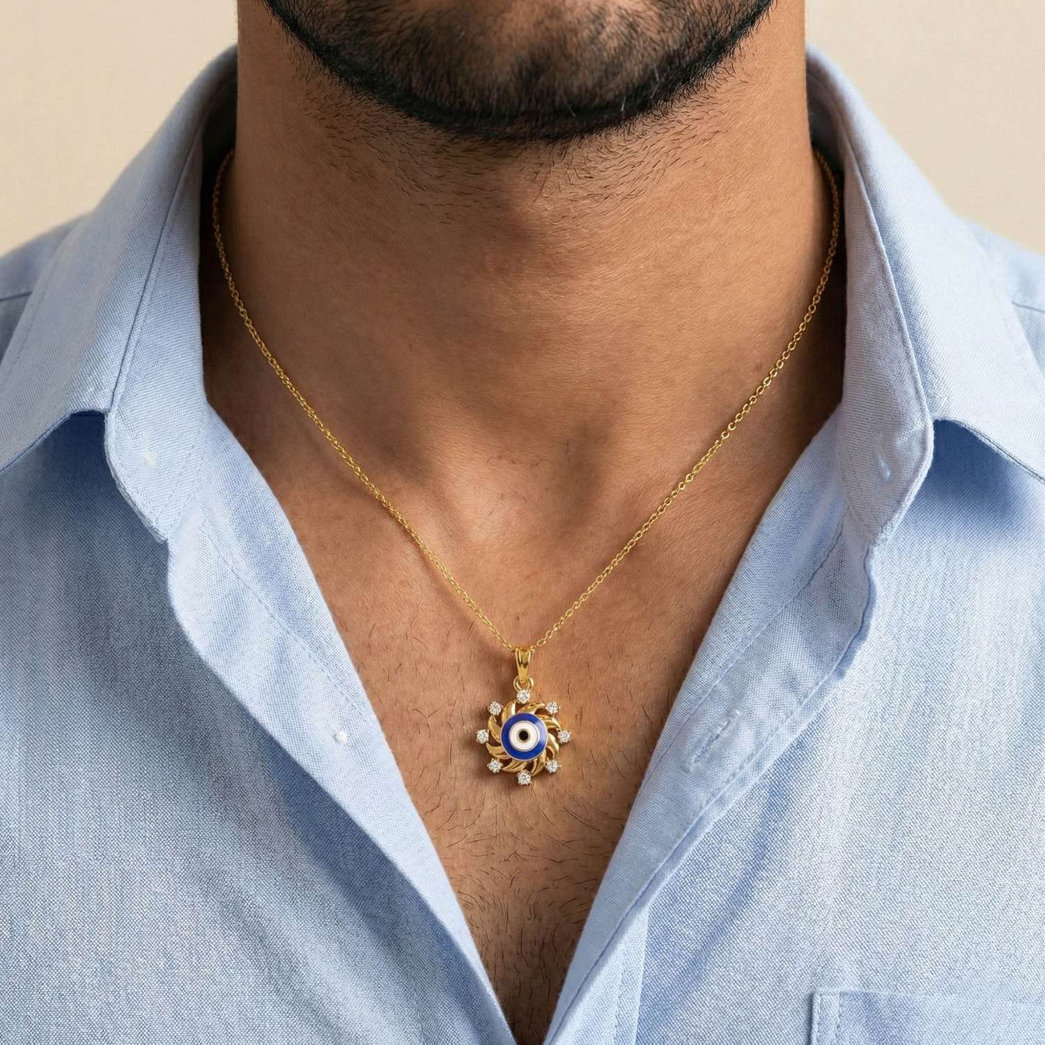 Evil Eye Pendant with Lab-Grown Diamonds in 22K Yellow Gold – 0.22 Ct, 2 g (Design K1-8) thumbnail