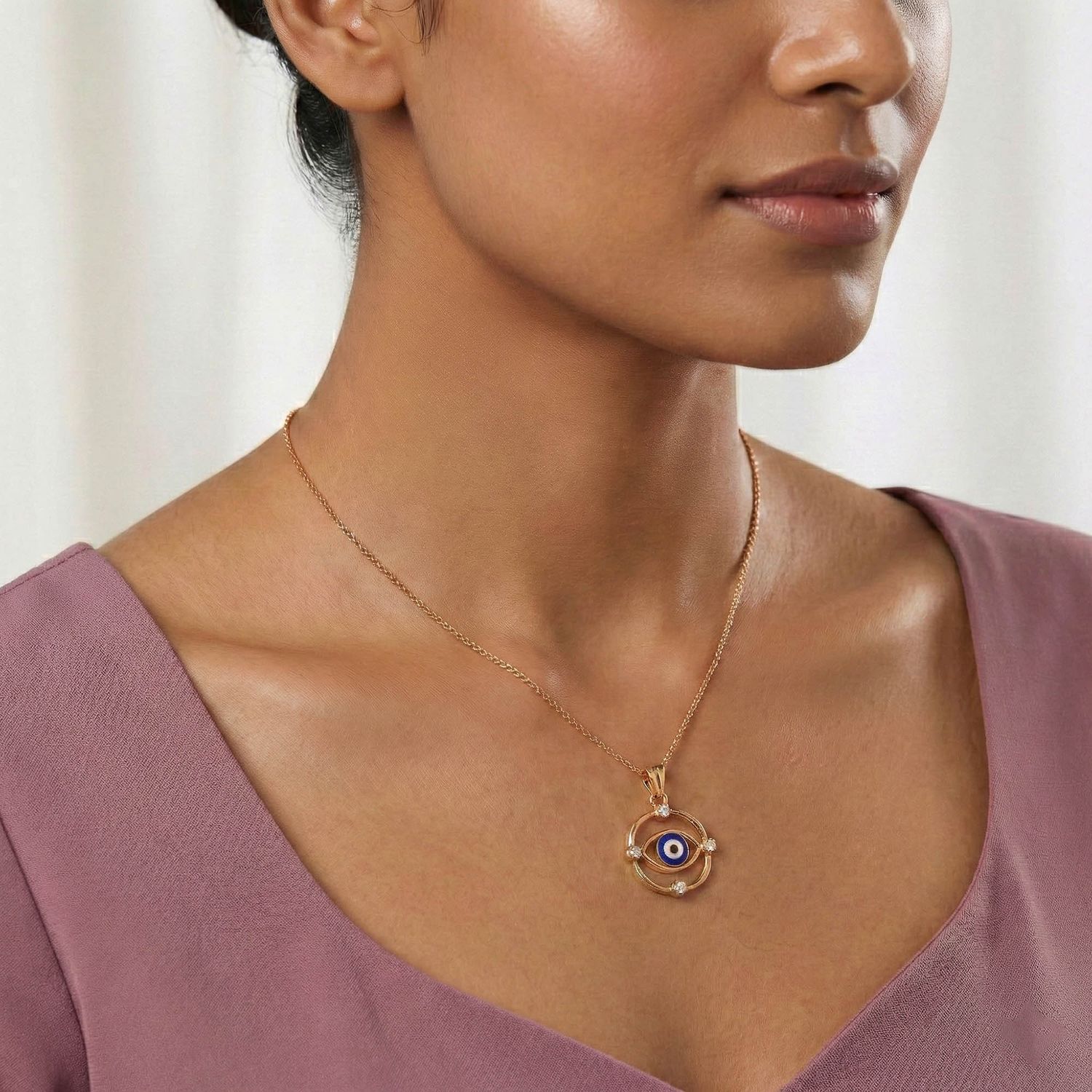 Evil Eye Pendant with Lab-Grown Diamonds in 18K Rose Gold – 0.11 Ct, 2 g (Design K1-9) thumbnail
