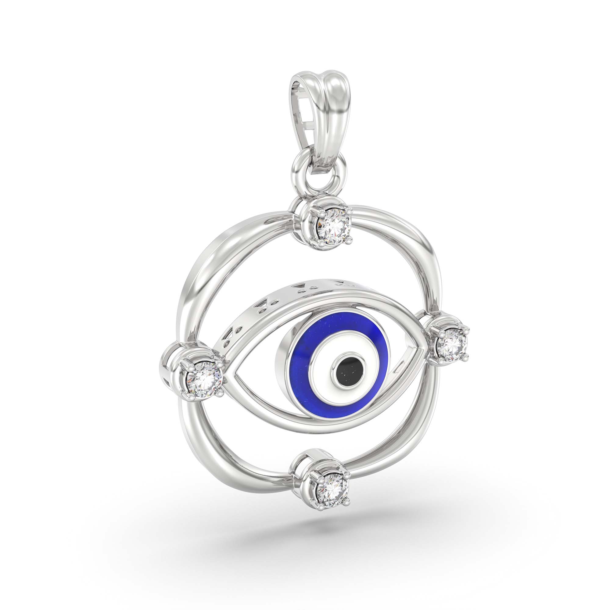 Evil Eye Pendant with Lab-Grown Diamonds in 18K White Gold – 0.11 Ct, 2 g (Design K1-9) thumbnail