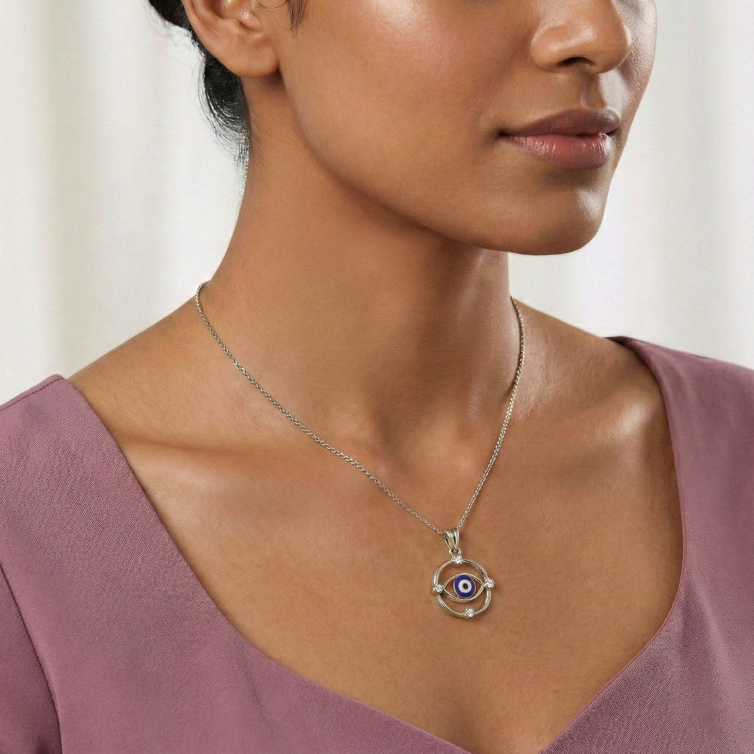 Evil Eye Pendant with Lab-Grown Diamonds in 18K White Gold – 0.11 Ct, 2 g (Design K1-9) thumbnail