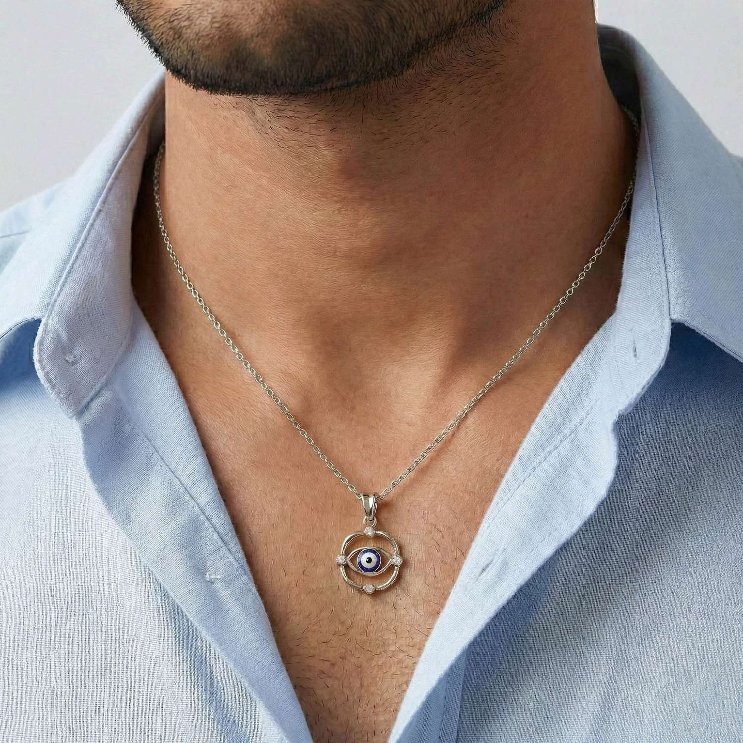 Evil Eye Pendant with Lab-Grown Diamonds in 18K White Gold – 0.11 Ct, 2 g (Design K1-9) thumbnail