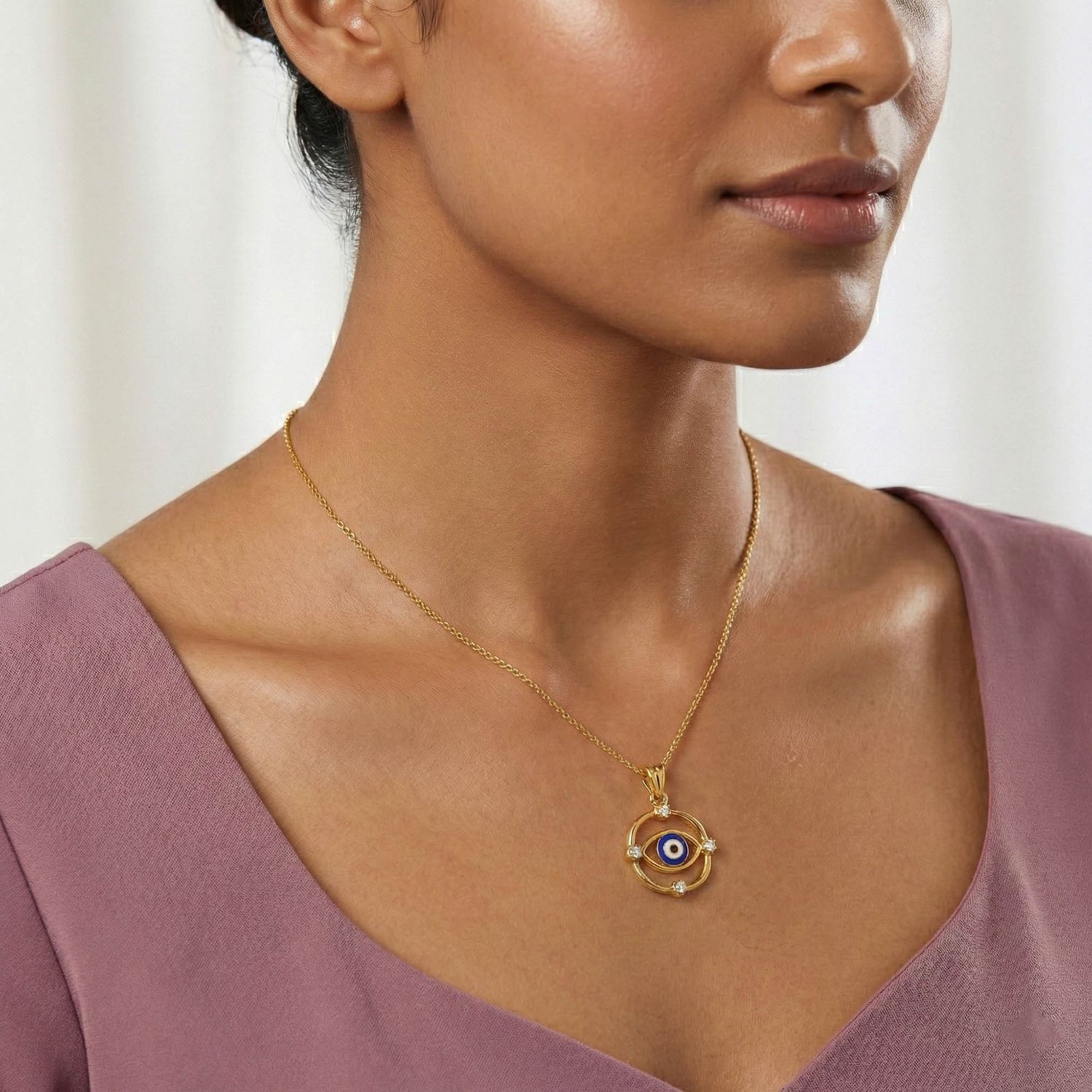 Evil Eye Pendant with Lab-Grown Diamonds in 22K Yellow Gold – 0.11 Ct, 2 g (Design K1-9) thumbnail