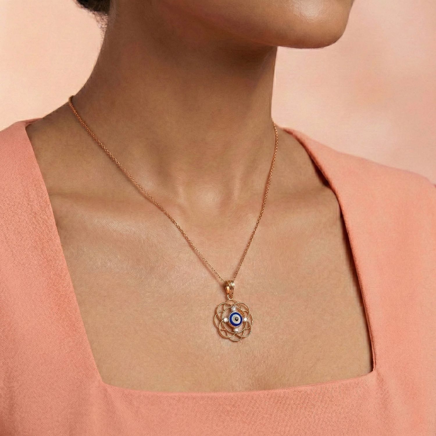 Evil Eye Pendant with Lab-Grown Diamonds in 18K Rose Gold – 0.11 Ct, 2 g (Design K1-11) thumbnail