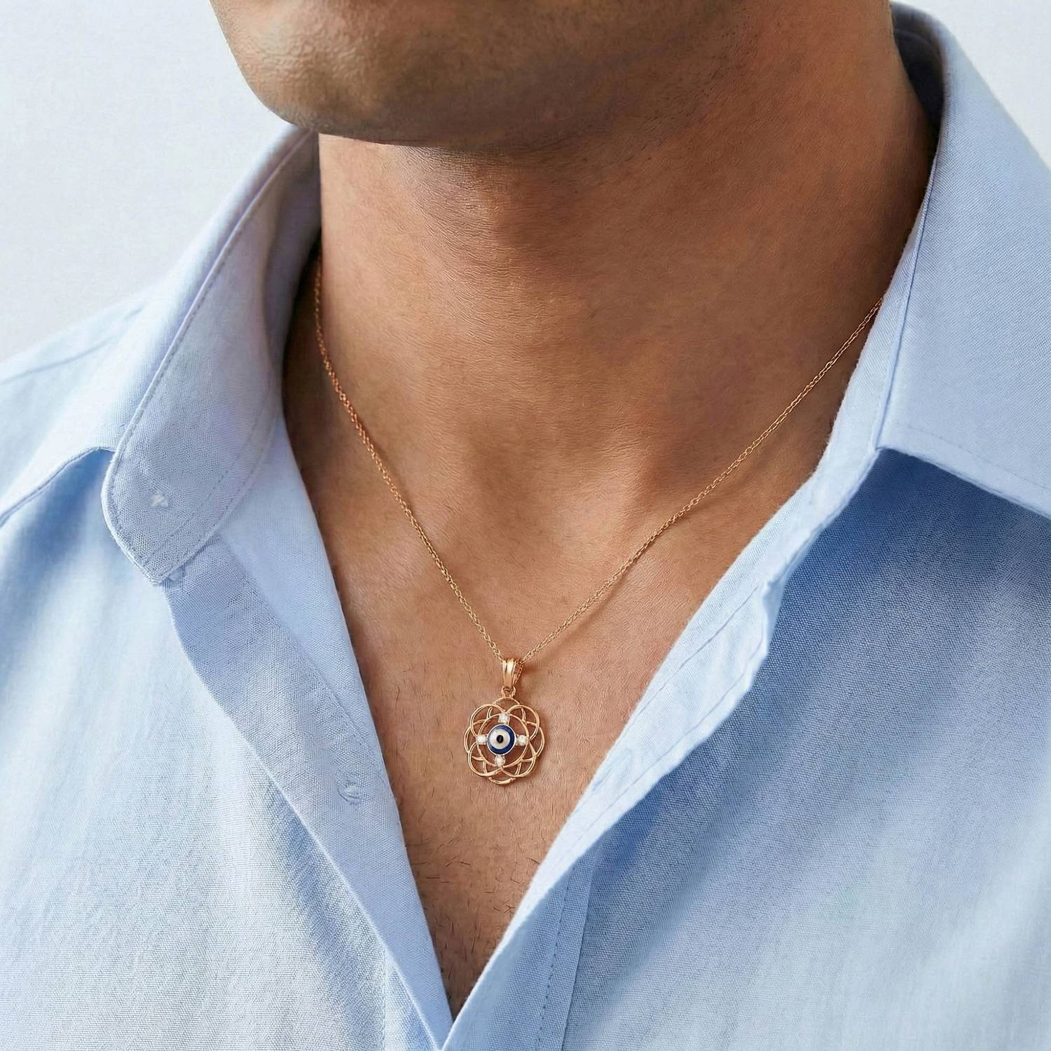 Evil Eye Pendant with Lab-Grown Diamonds in 18K Rose Gold – 0.11 Ct, 2 g (Design K1-11) thumbnail