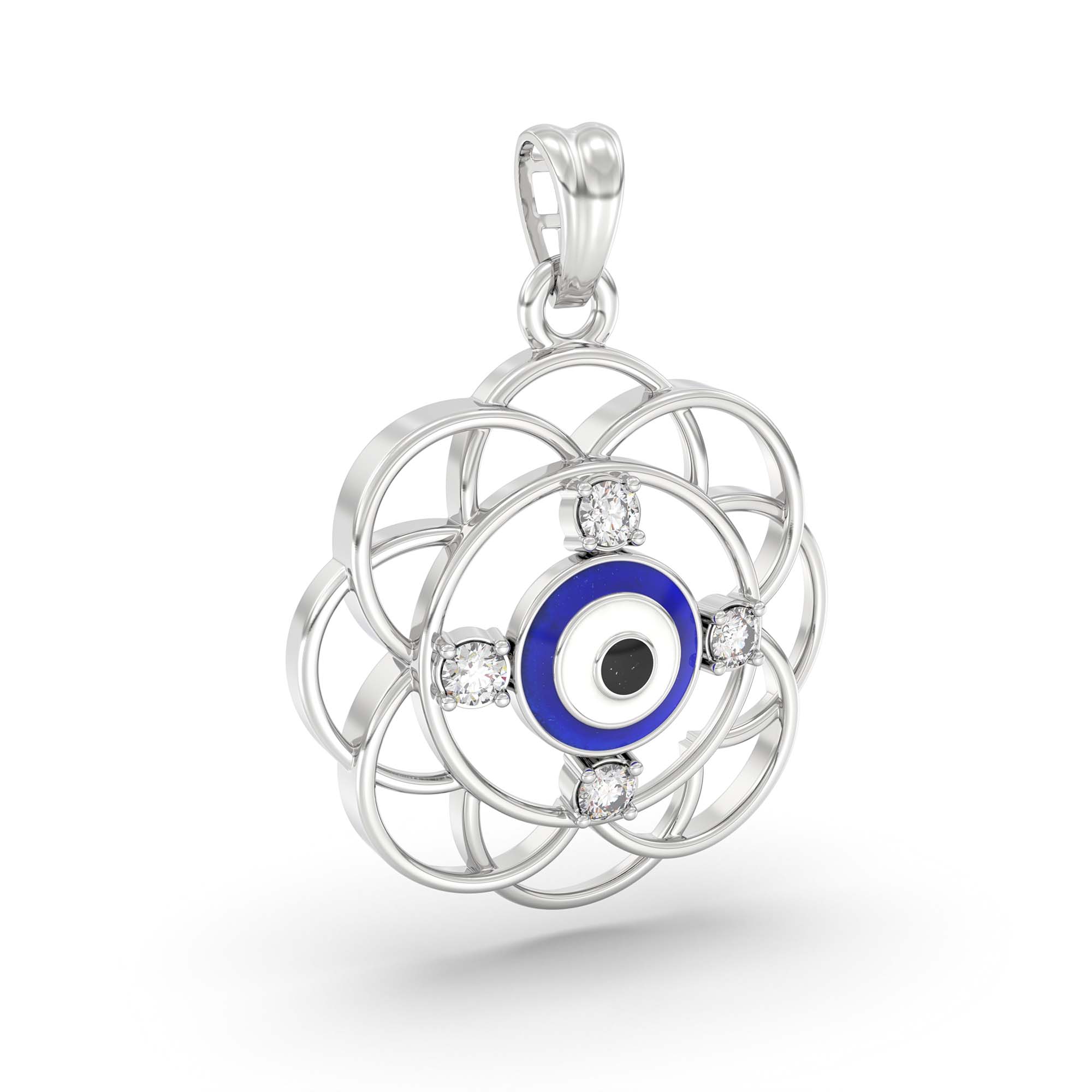 Evil Eye Pendant with Lab-Grown Diamonds in 18K White Gold – 0.11 Ct, 2 g (Design K1-11) thumbnail