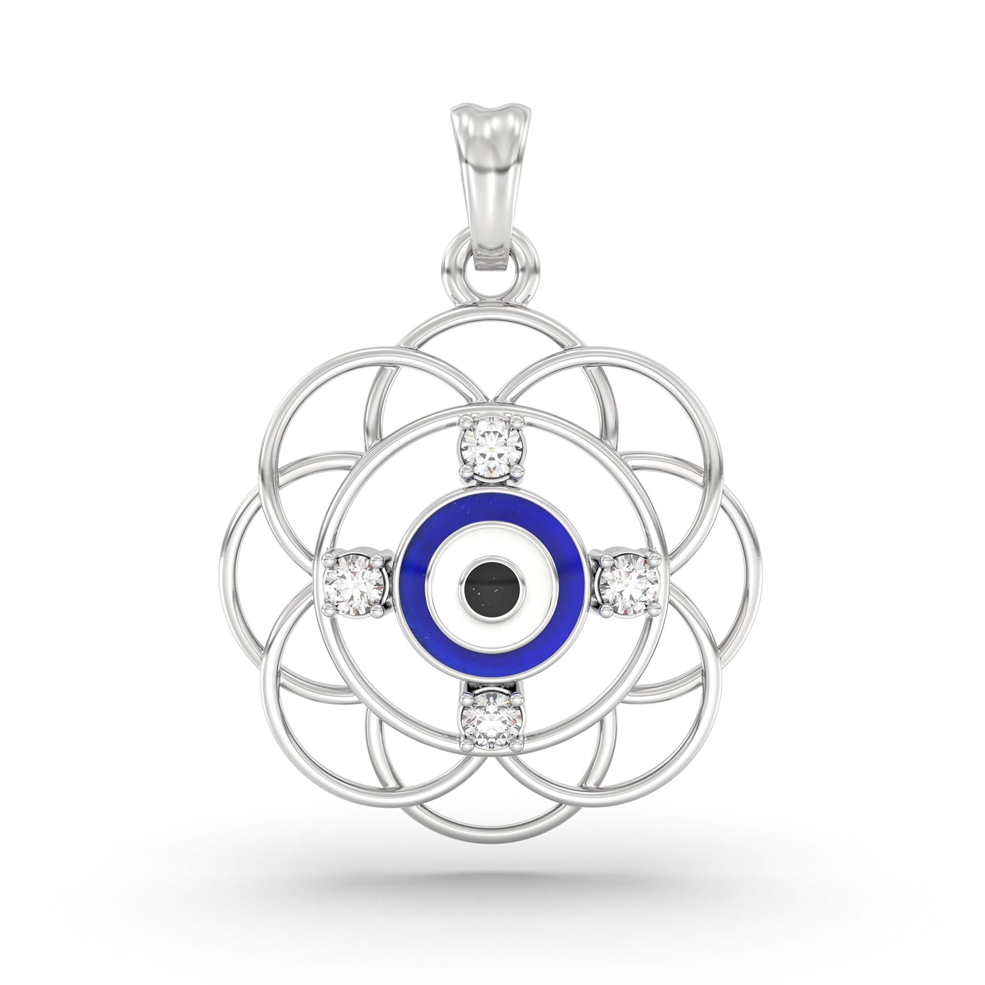 Evil Eye Pendant with Lab-Grown Diamonds in 18K White Gold – 0.11 Ct, 2 g (Design K1-11) thumbnail
