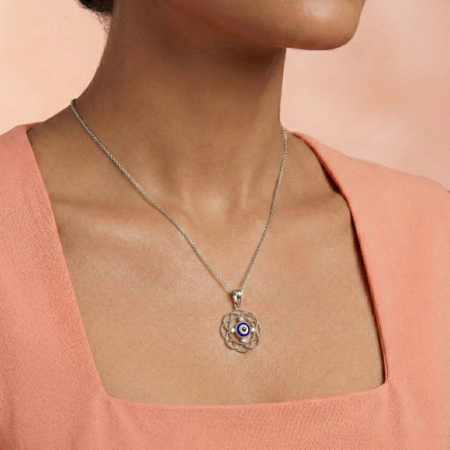 Evil Eye Pendant with Lab-Grown Diamonds in 18K White Gold – 0.11 Ct, 2 g (Design K1-11) thumbnail