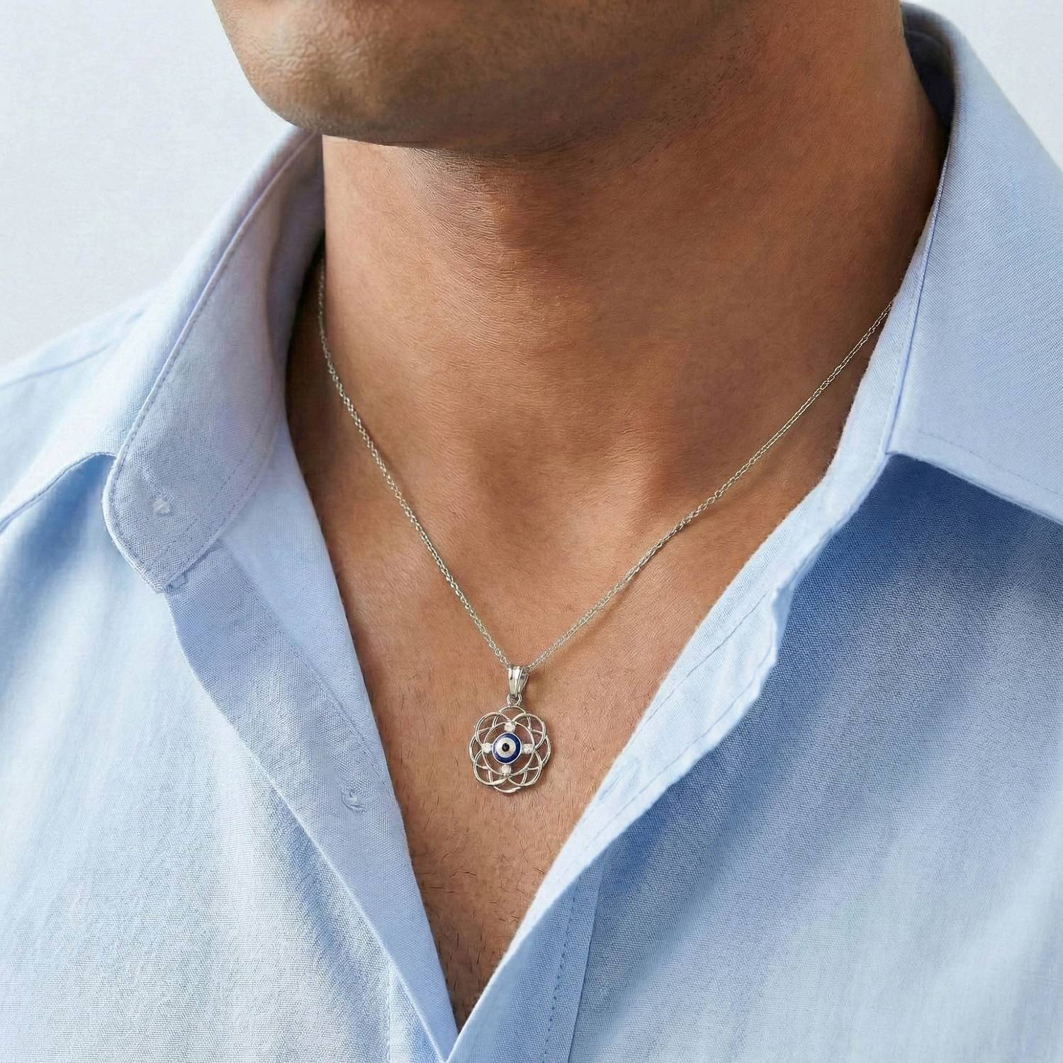 Evil Eye Pendant with Lab-Grown Diamonds in 18K White Gold – 0.11 Ct, 2 g (Design K1-11) thumbnail