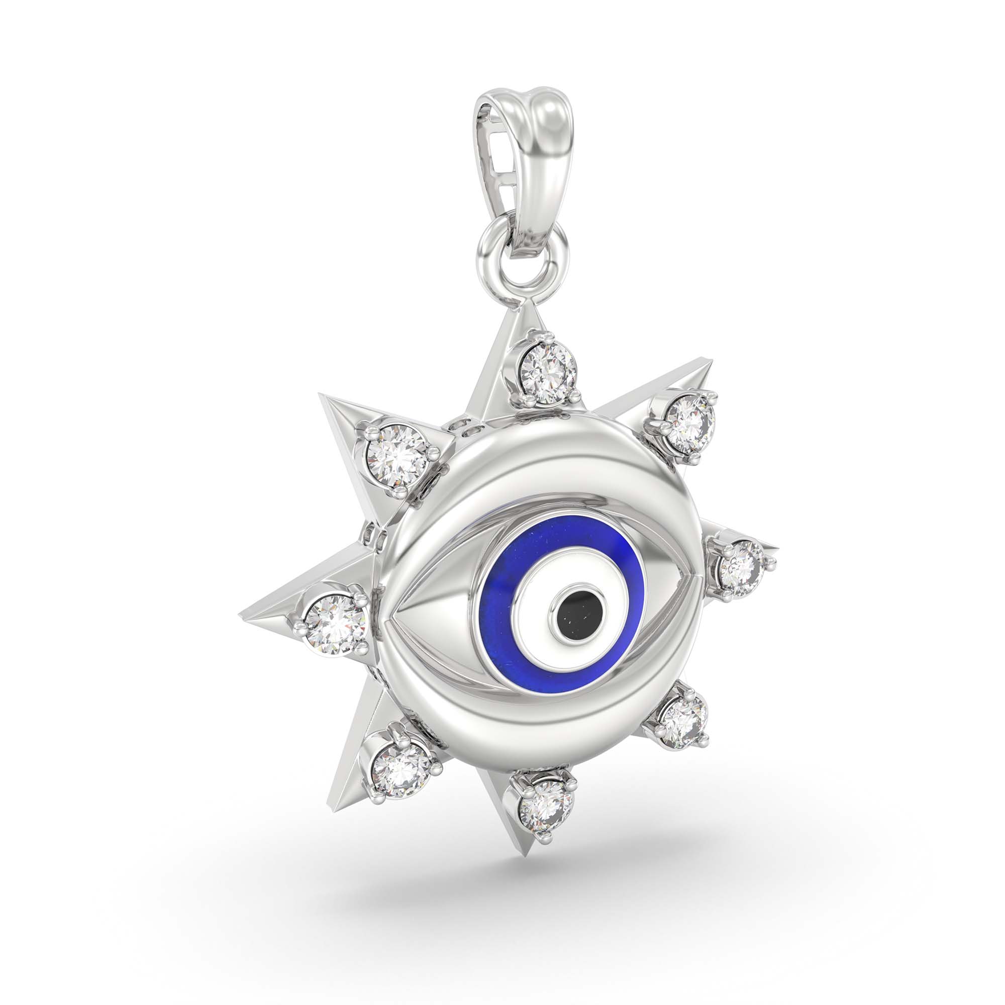 Evil Eye Pendant with Lab-Grown Diamonds in 18K White Gold – 0.22 Ct, 2 g (Design K1-12) thumbnail