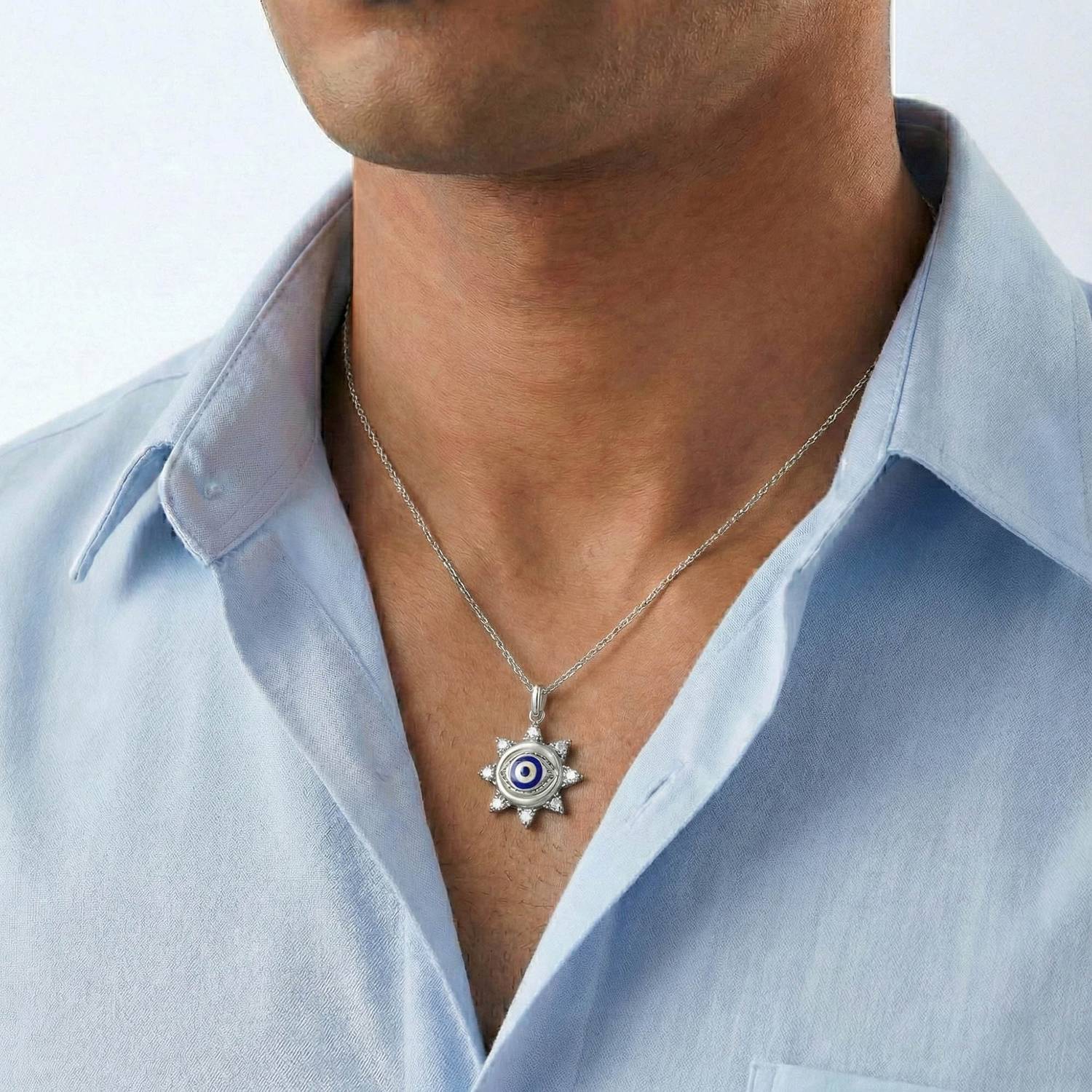 Evil Eye Pendant with Lab-Grown Diamonds in 18K White Gold – 0.22 Ct, 2 g (Design K1-12) thumbnail