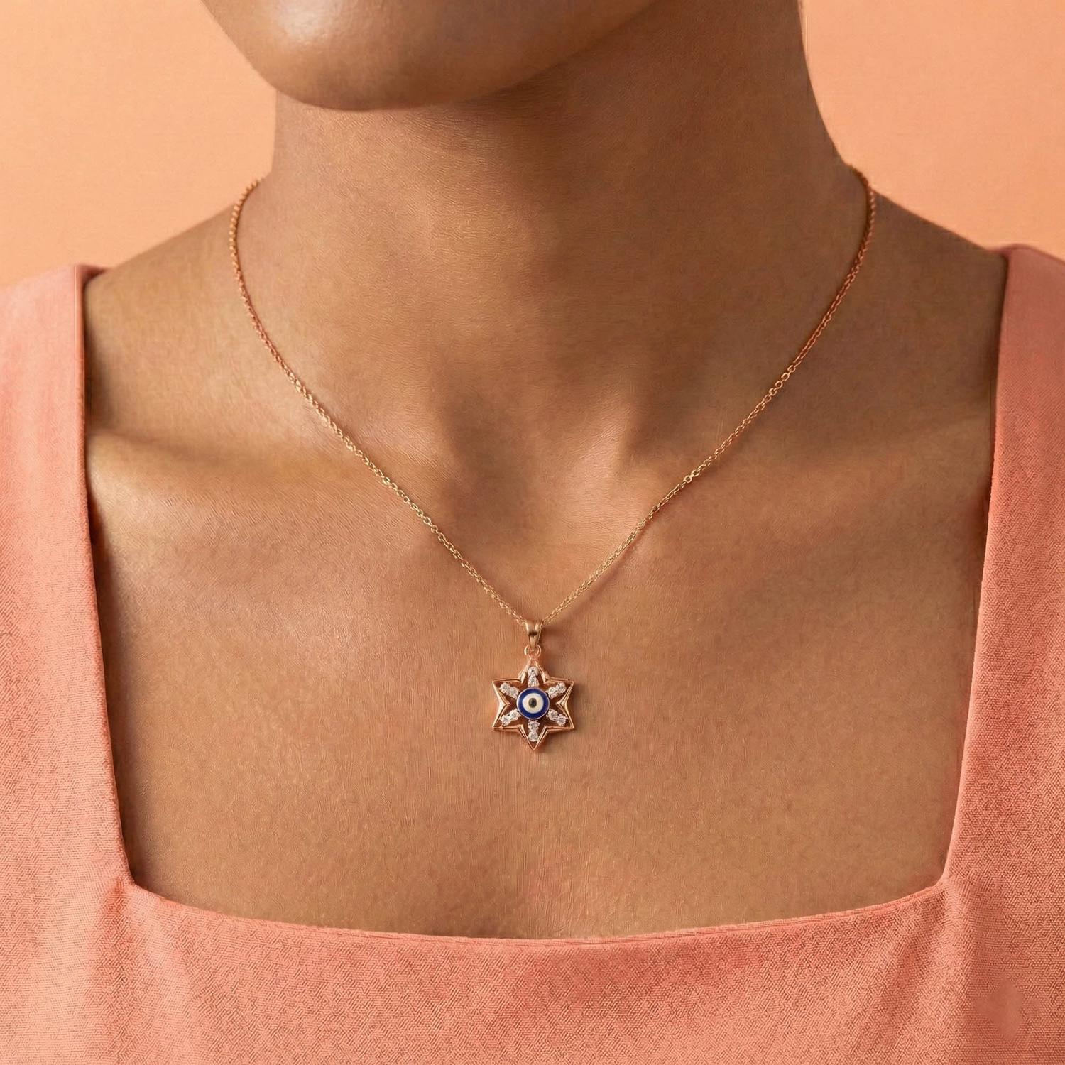 Evil Eye Pendant with Lab-Grown Diamonds in 18K Rose Gold – 0.32 Ct thumbnail