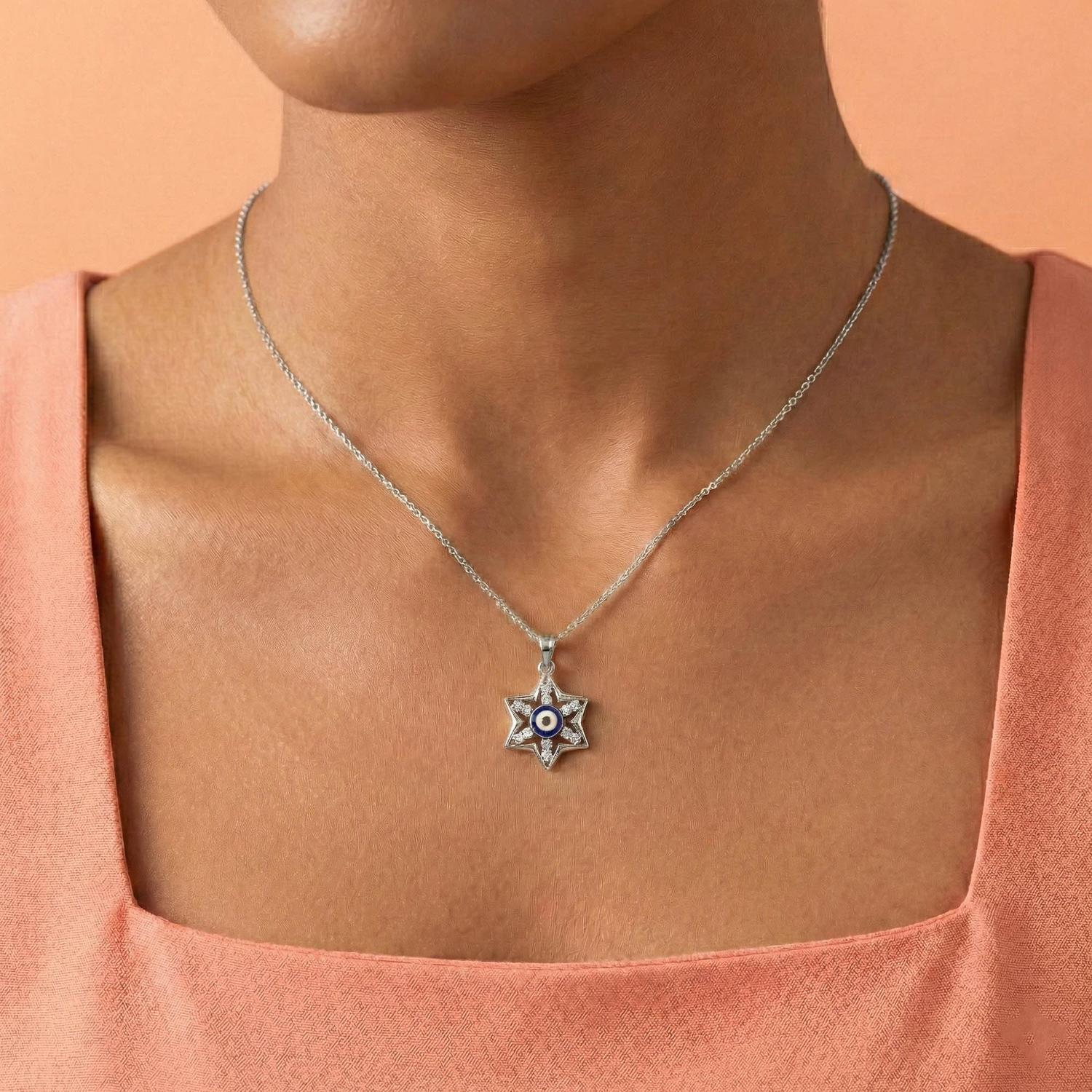 Evil Eye Pendant with Lab-Grown Diamonds in 18K White Gold – 0.32 Ct thumbnail