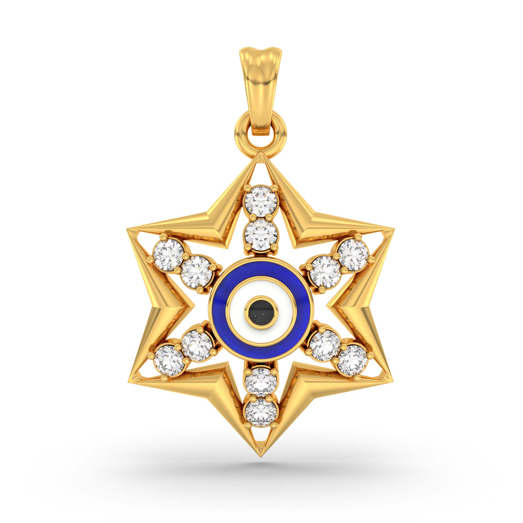 Evil Eye Pendant with Lab-Grown Diamonds in 22K Yellow Gold – 0.32 Ct thumbnail