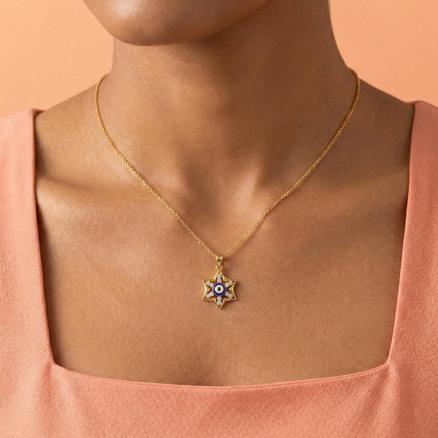 Evil Eye Pendant with Lab-Grown Diamonds in 22K Yellow Gold – 0.32 Ct thumbnail