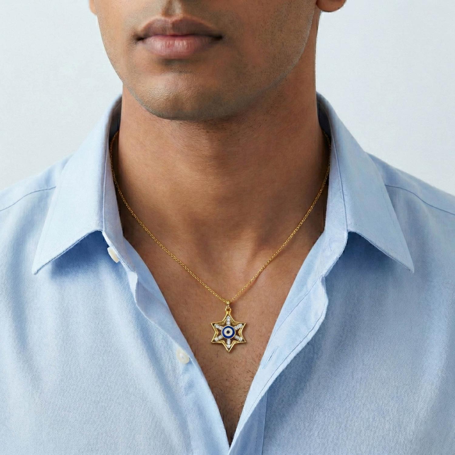 Evil Eye Pendant with Lab-Grown Diamonds in 22K Yellow Gold – 0.32 Ct thumbnail