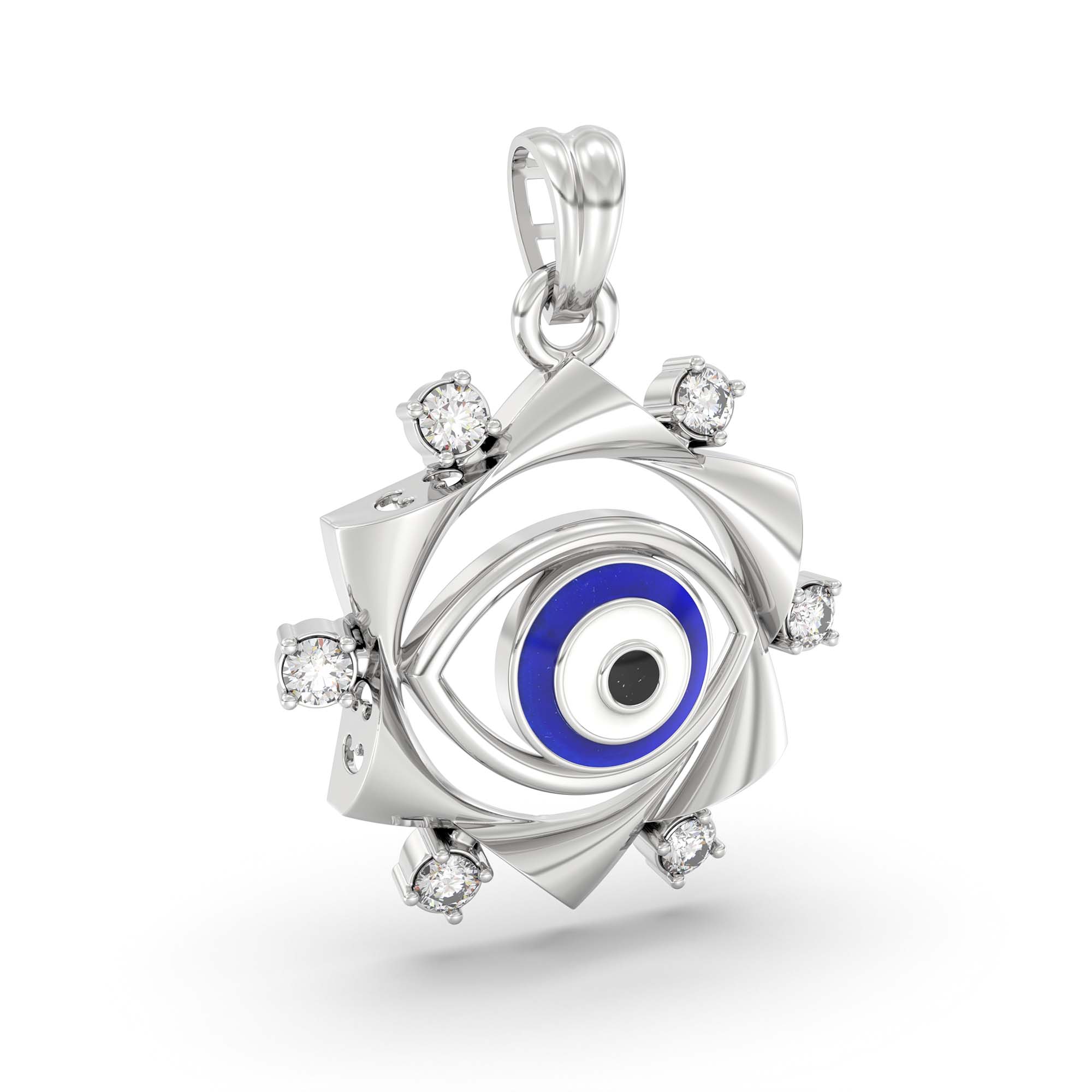 Evil Eye Pendant with Lab-Grown Diamonds in 18K White Gold – 0.16 Ct, 2.2 g (Design K1-16) thumbnail
