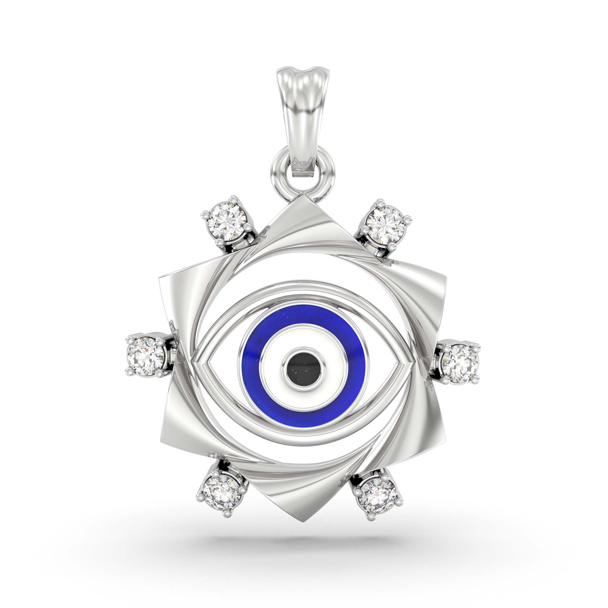 Evil Eye Pendant with Lab-Grown Diamonds in 18K White Gold – 0.16 Ct, 2.2 g (Design K1-16) thumbnail