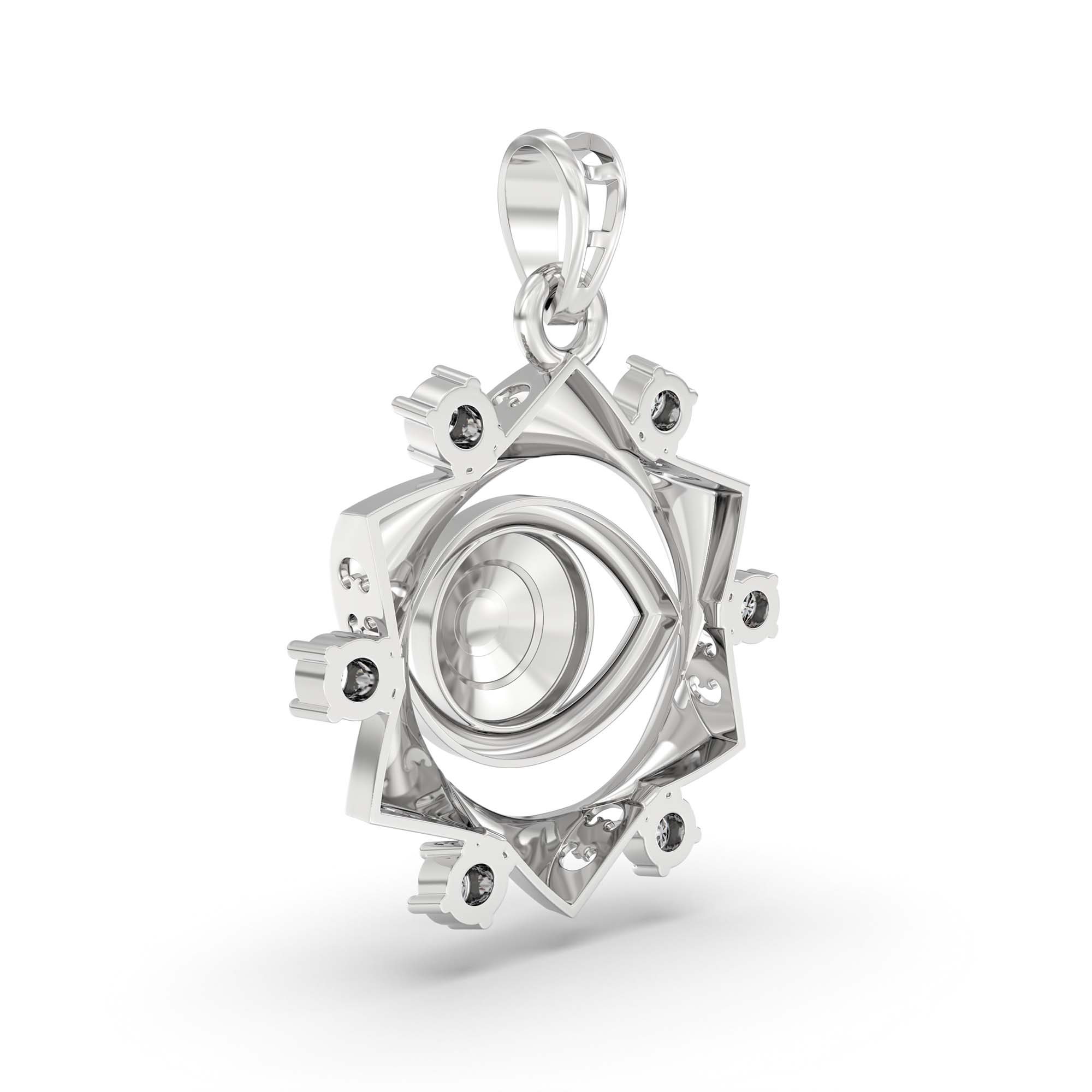 Evil Eye Pendant with Lab-Grown Diamonds in 18K White Gold – 0.16 Ct, 2.2 g (Design K1-16) thumbnail
