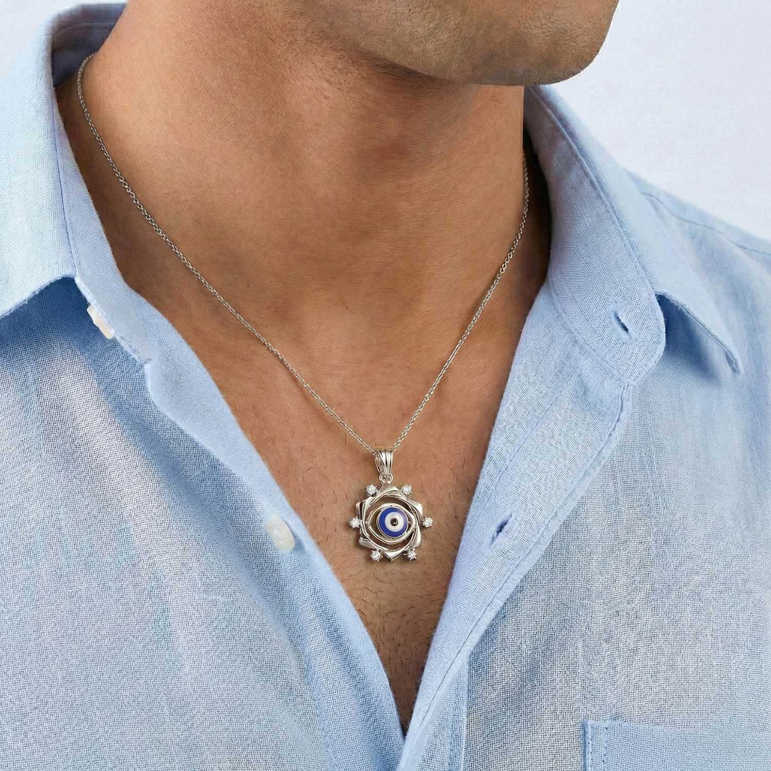 Evil Eye Pendant with Lab-Grown Diamonds in 18K White Gold – 0.16 Ct, 2.2 g (Design K1-16) thumbnail