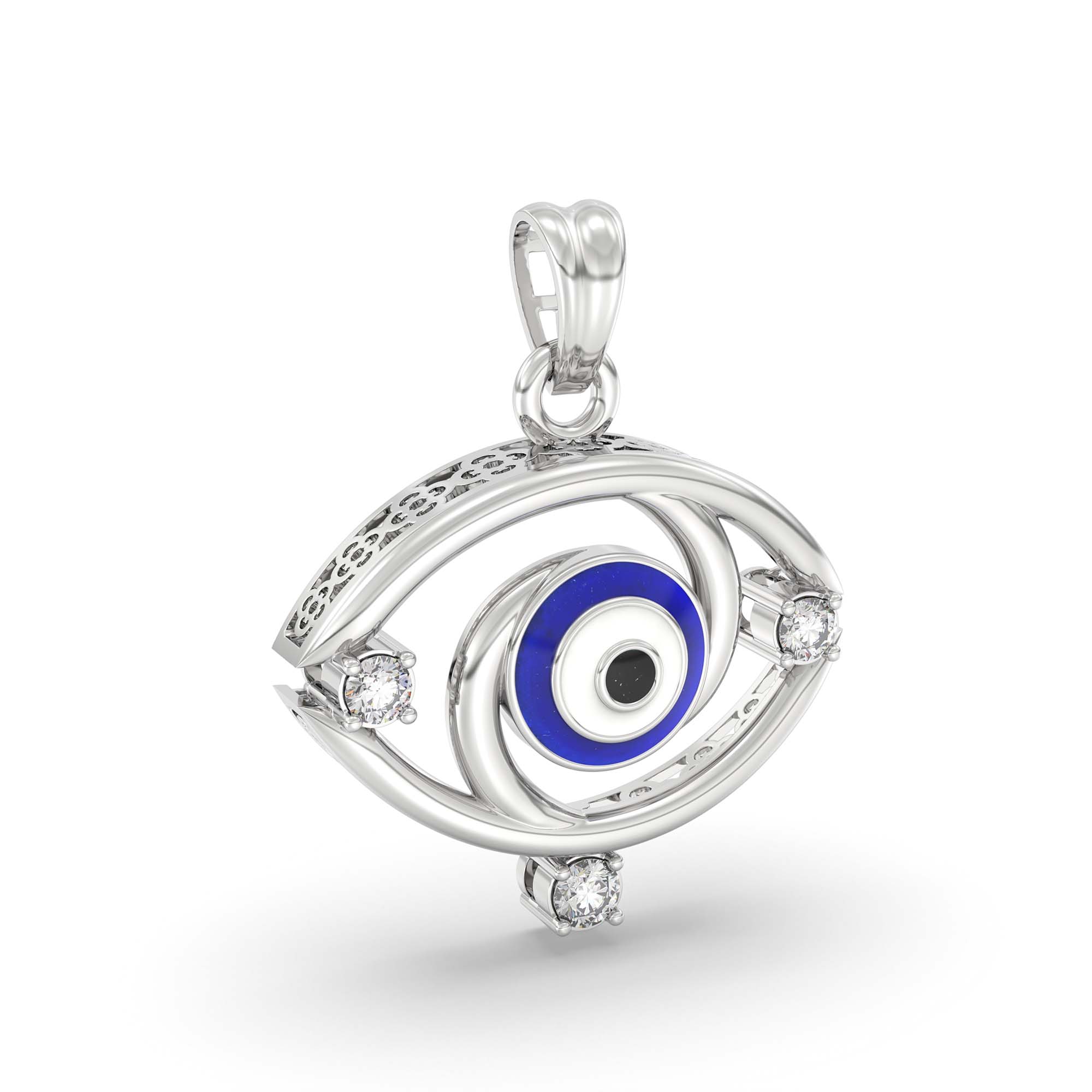 Evil Eye Pendant with Lab-Grown Diamonds in 18K White Gold – 0.09 Ct thumbnail