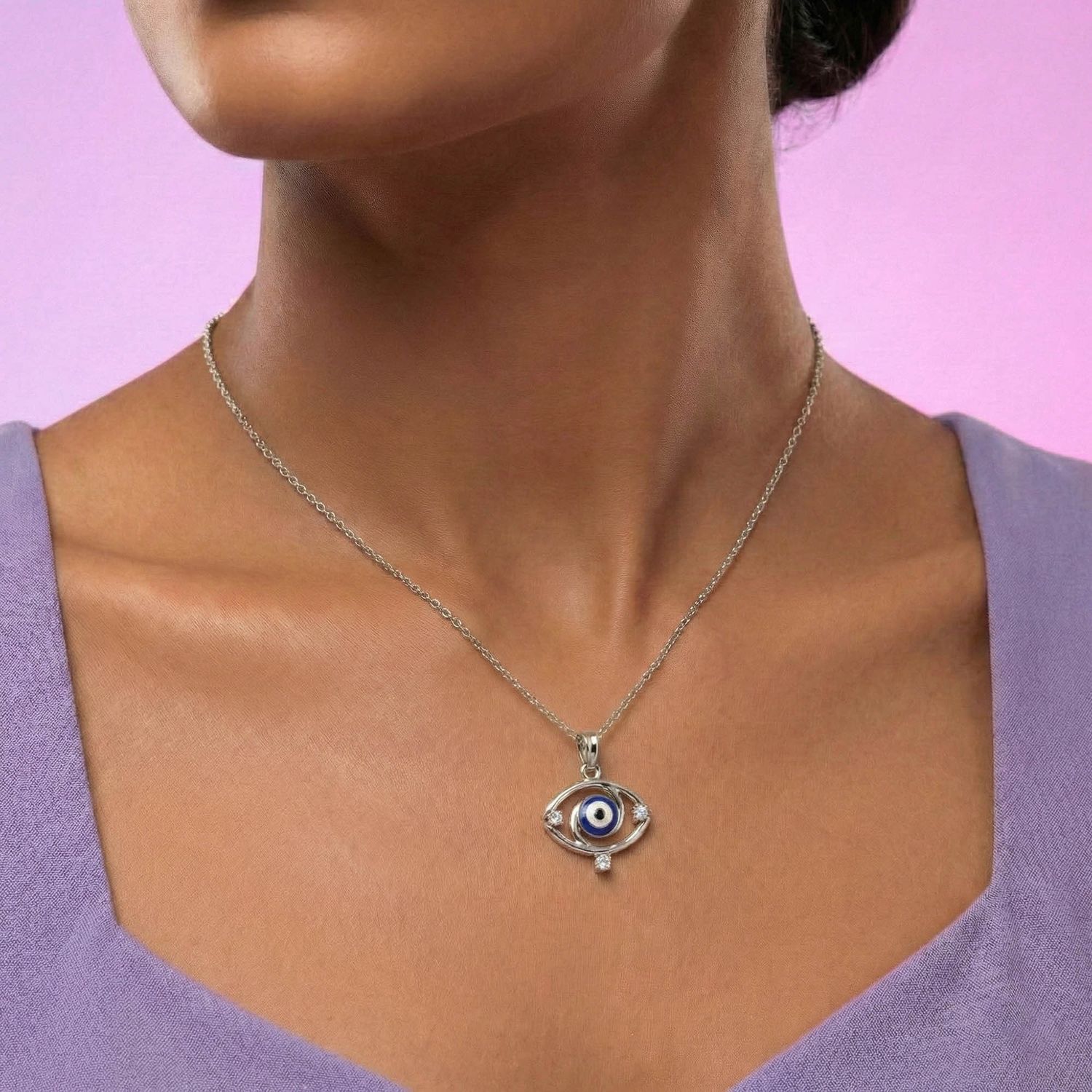 Evil Eye Pendant with Lab-Grown Diamonds in 18K White Gold – 0.09 Ct thumbnail