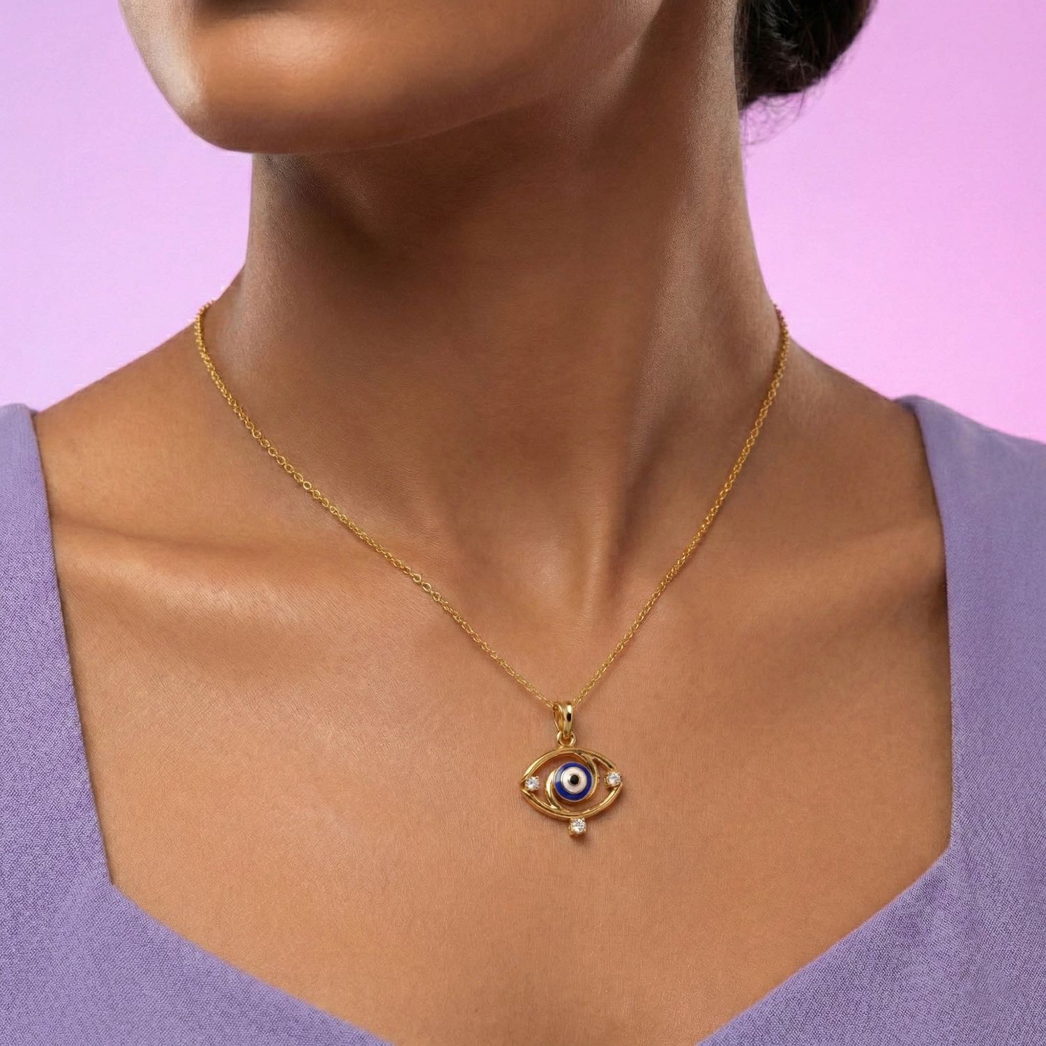 Evil Eye Pendant with Lab-Grown Diamonds in 22K Yellow Gold – 0.09 Ct thumbnail
