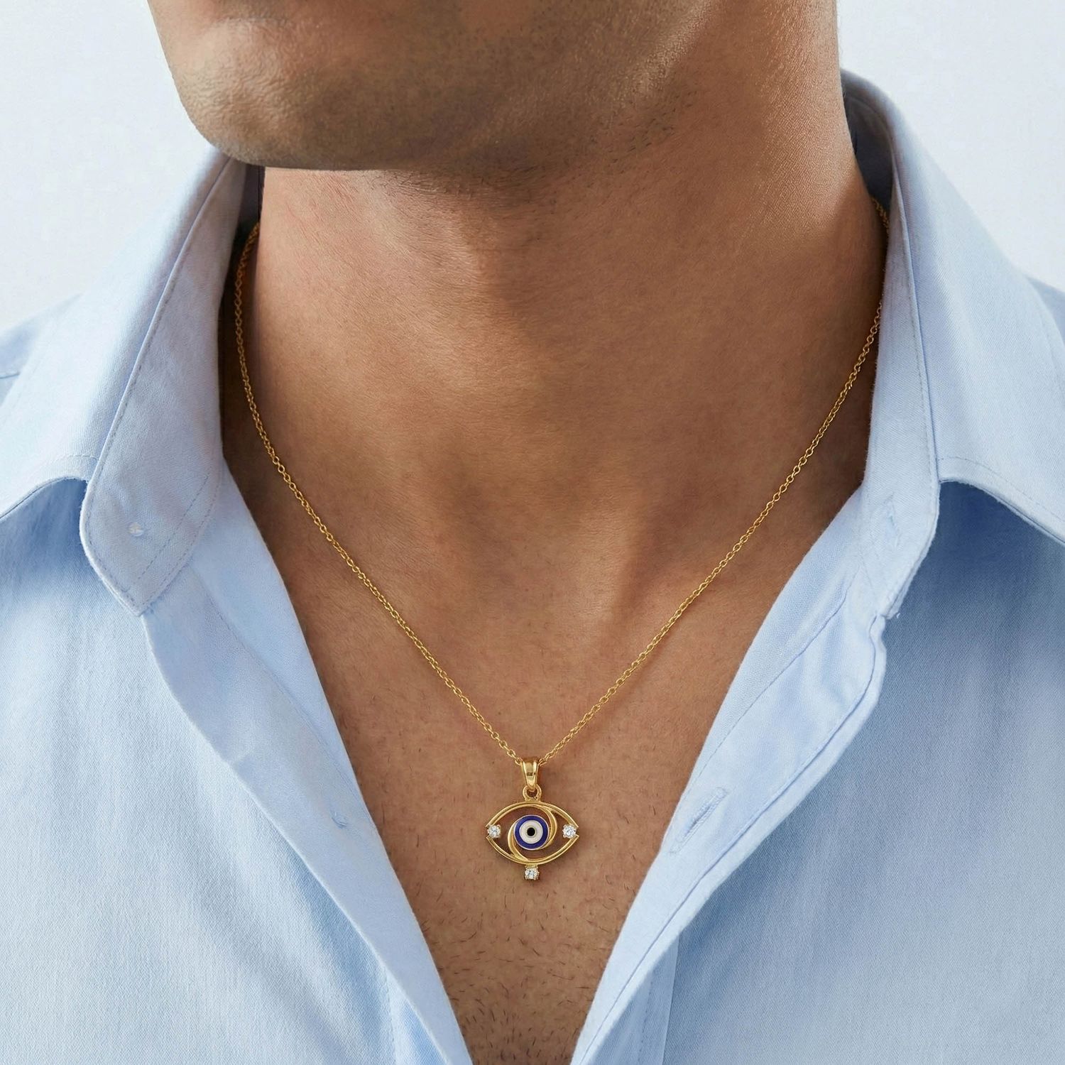 Evil Eye Pendant with Lab-Grown Diamonds in 22K Yellow Gold – 0.09 Ct thumbnail