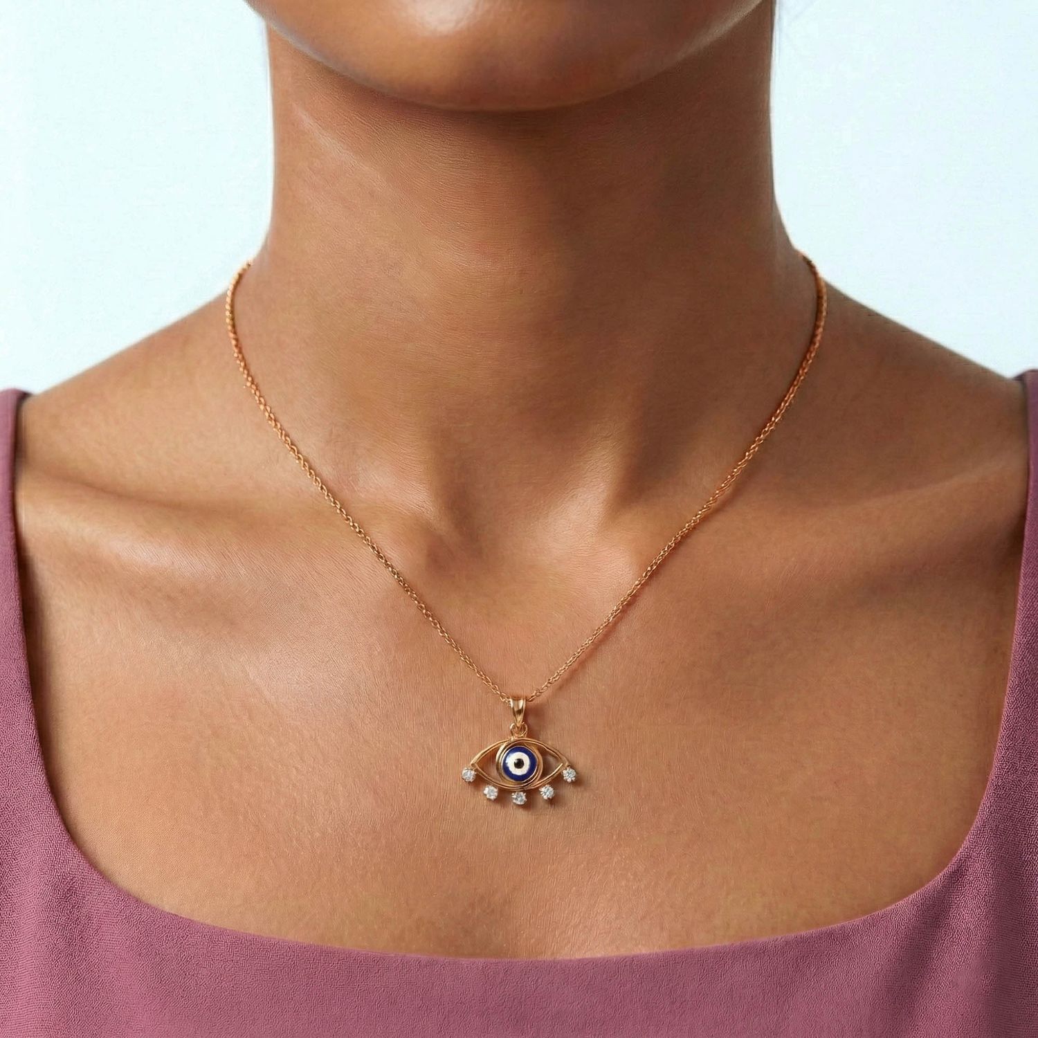Evil Eye Pendant in 18K Rose Gold with Lab grown diamond thumbnail