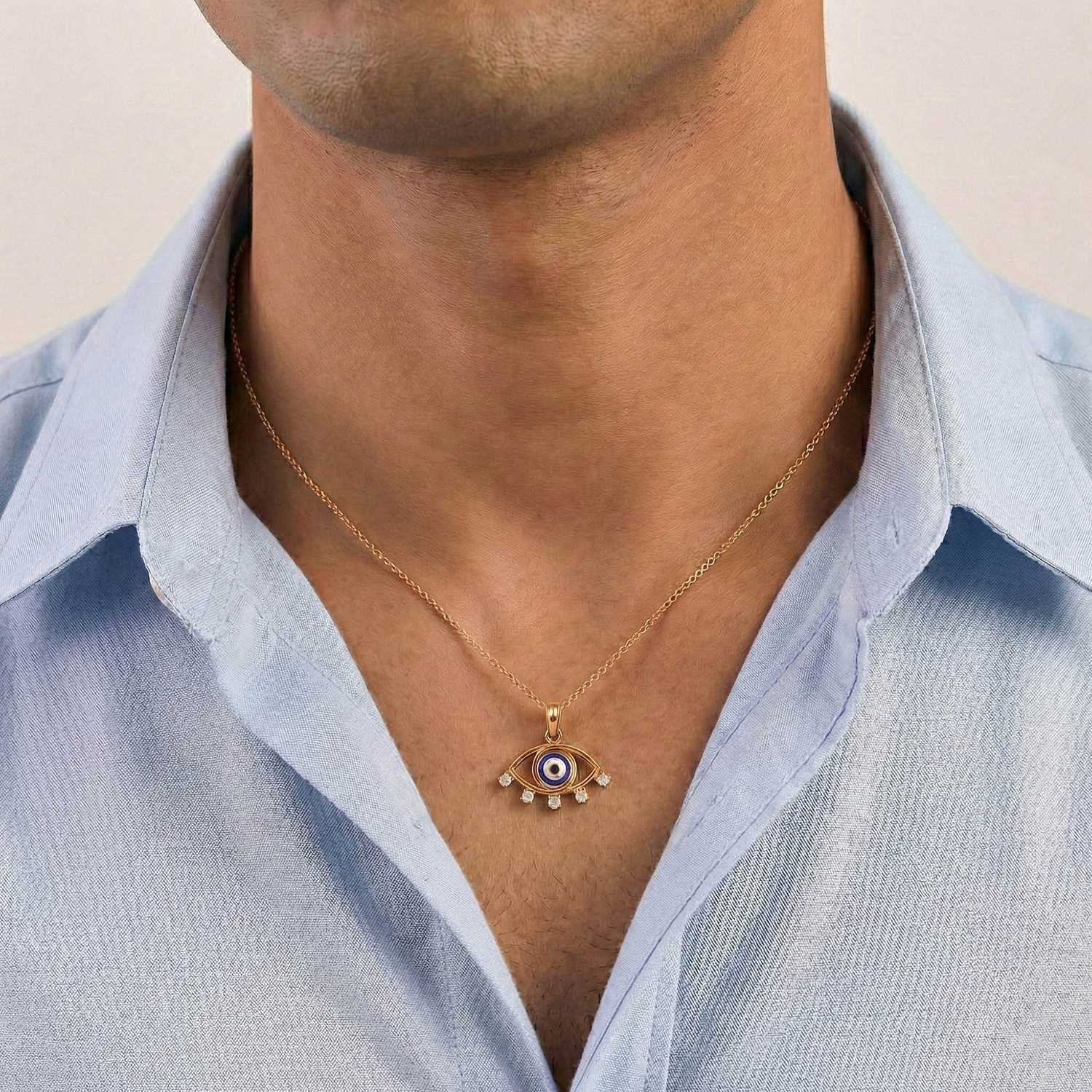 Evil Eye Pendant in 18K Rose Gold with Lab grown diamond thumbnail