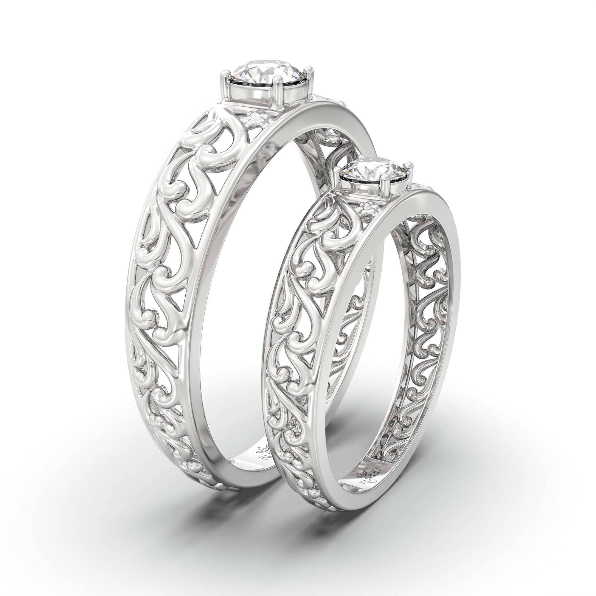 Lab-Grown Diamond Couple Rings (Pair) in 18K White Gold – 0.55 Ct Total, 3 g (Design K1-1) thumbnail