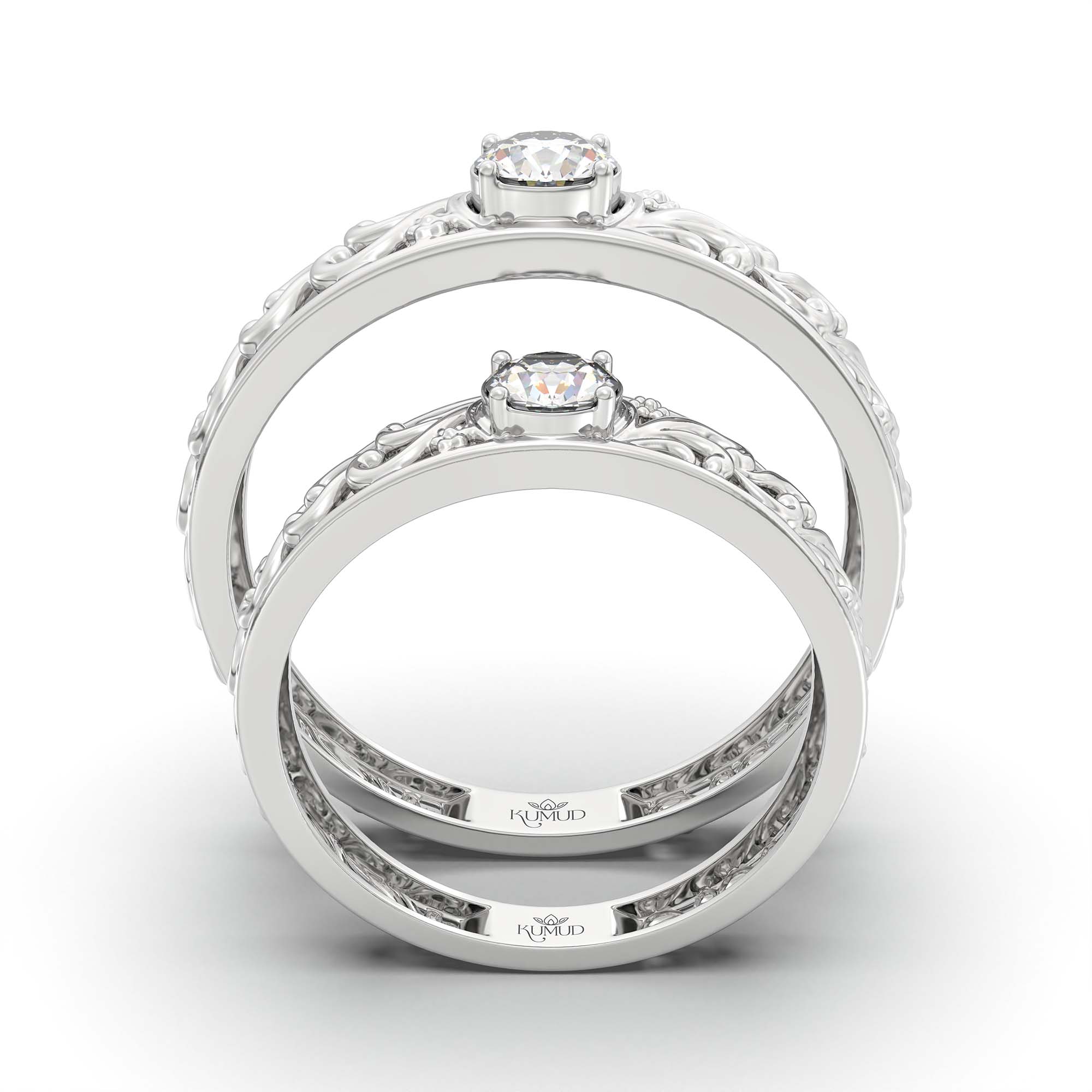 Lab-Grown Diamond Couple Rings (Pair) in 18K White Gold – 0.55 Ct Total, 3 g (Design K1-1) thumbnail