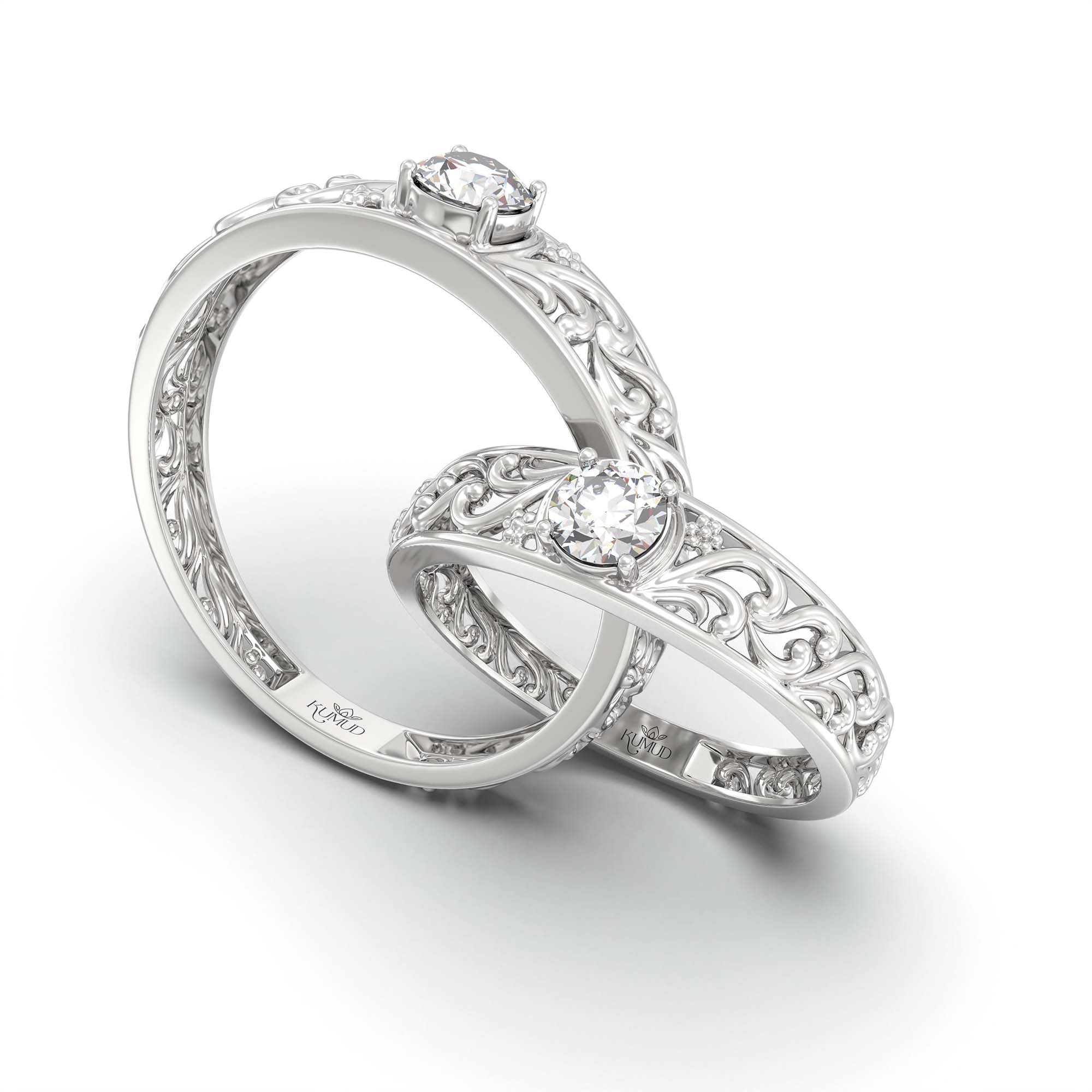 Lab-Grown Diamond Couple Rings (Pair) in 18K White Gold – 0.55 Ct Total, 3 g (Design K1-1) thumbnail