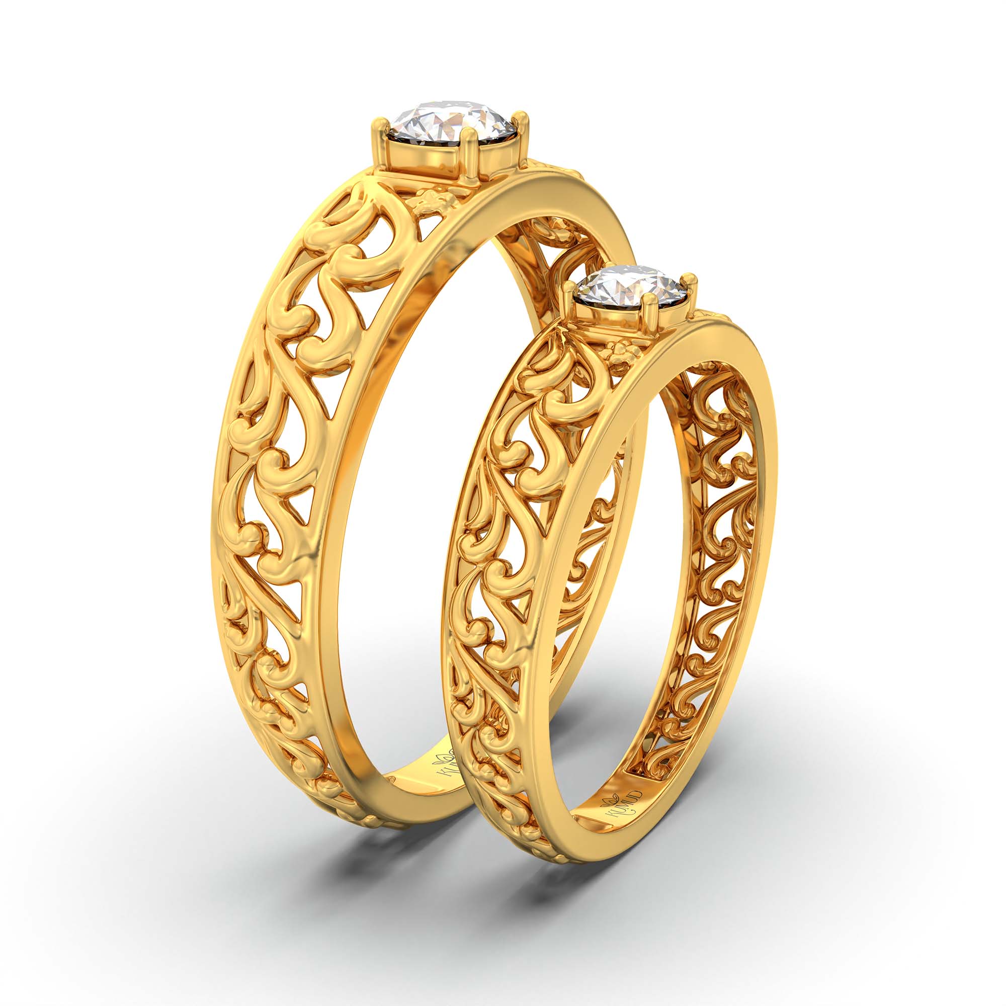 Lab-Grown Diamond Couple Rings (Pair) in 22K Yellow Gold – 0.55 Ct Total, 3 g (Design K1-1) thumbnail