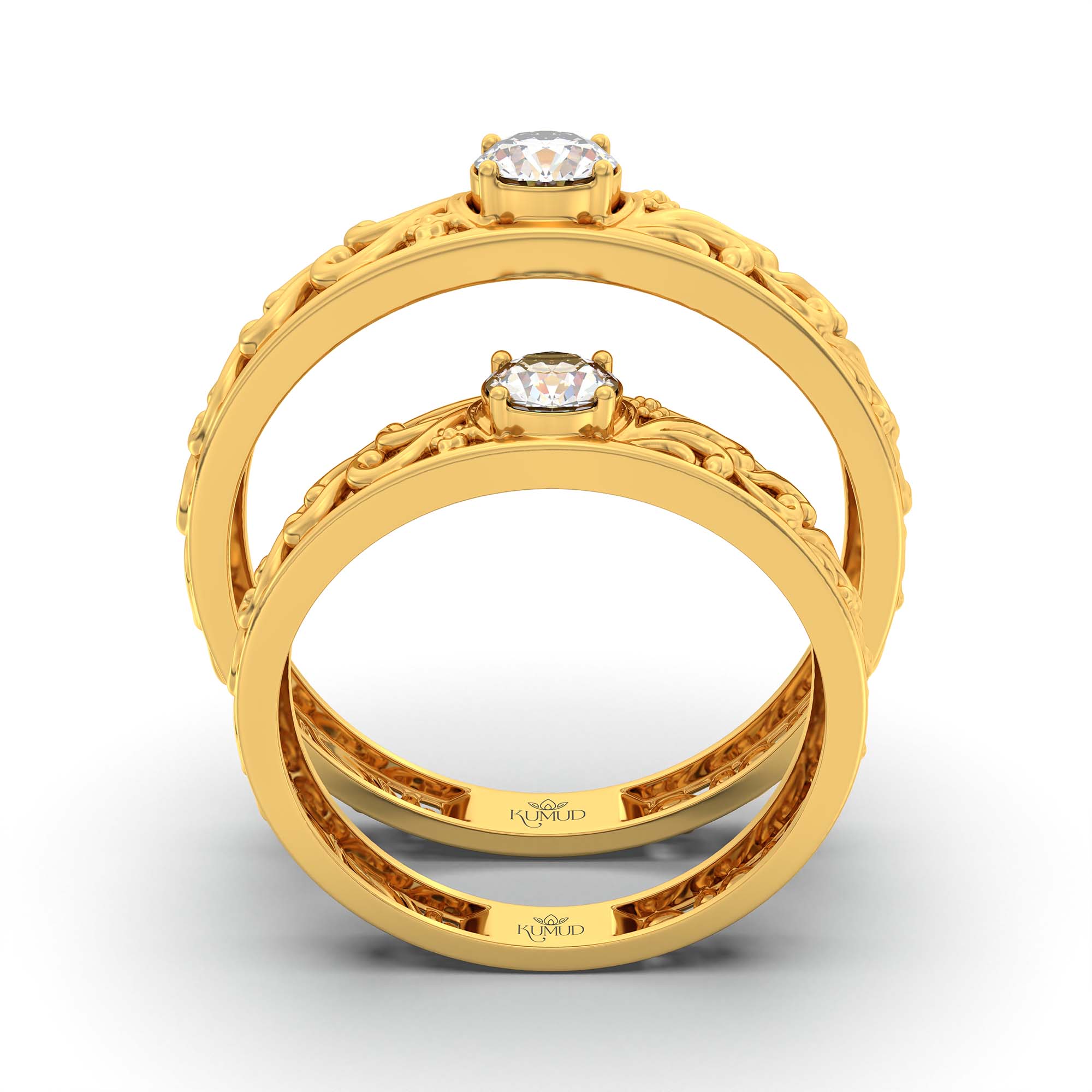 Lab-Grown Diamond Couple Rings (Pair) in 22K Yellow Gold – 0.55 Ct Total, 3 g (Design K1-1) thumbnail