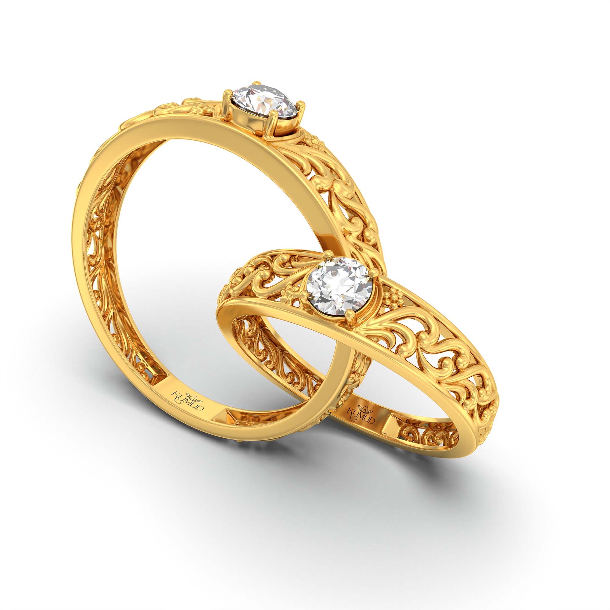 Lab-Grown Diamond Couple Rings (Pair) in 22K Yellow Gold – 0.55 Ct Total, 3 g (Design K1-1) thumbnail