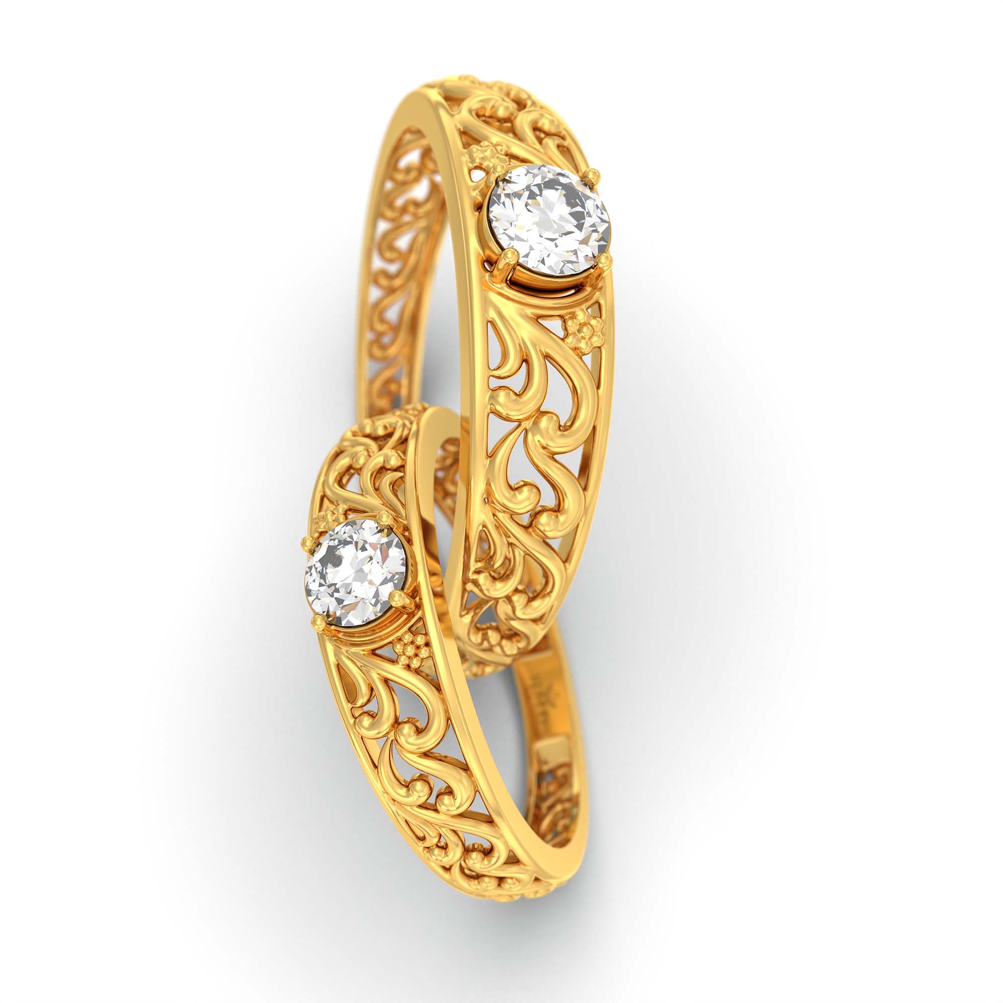 Lab-Grown Diamond Couple Rings (Pair) in 22K Yellow Gold – 0.55 Ct Total, 3 g (Design K1-1) thumbnail