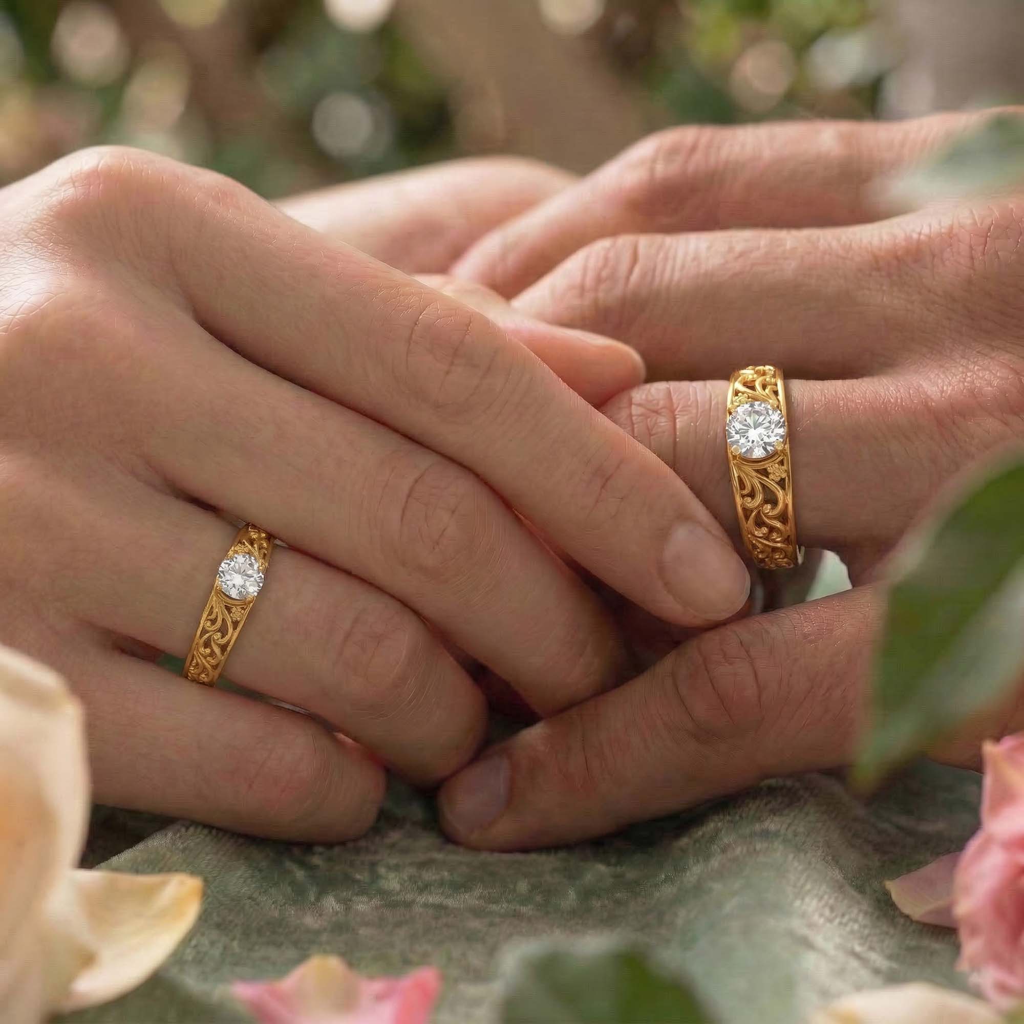Lab-Grown Diamond Couple Rings (Pair) in 22K Yellow Gold – 0.55 Ct Total, 3 g (Design K1-1) thumbnail