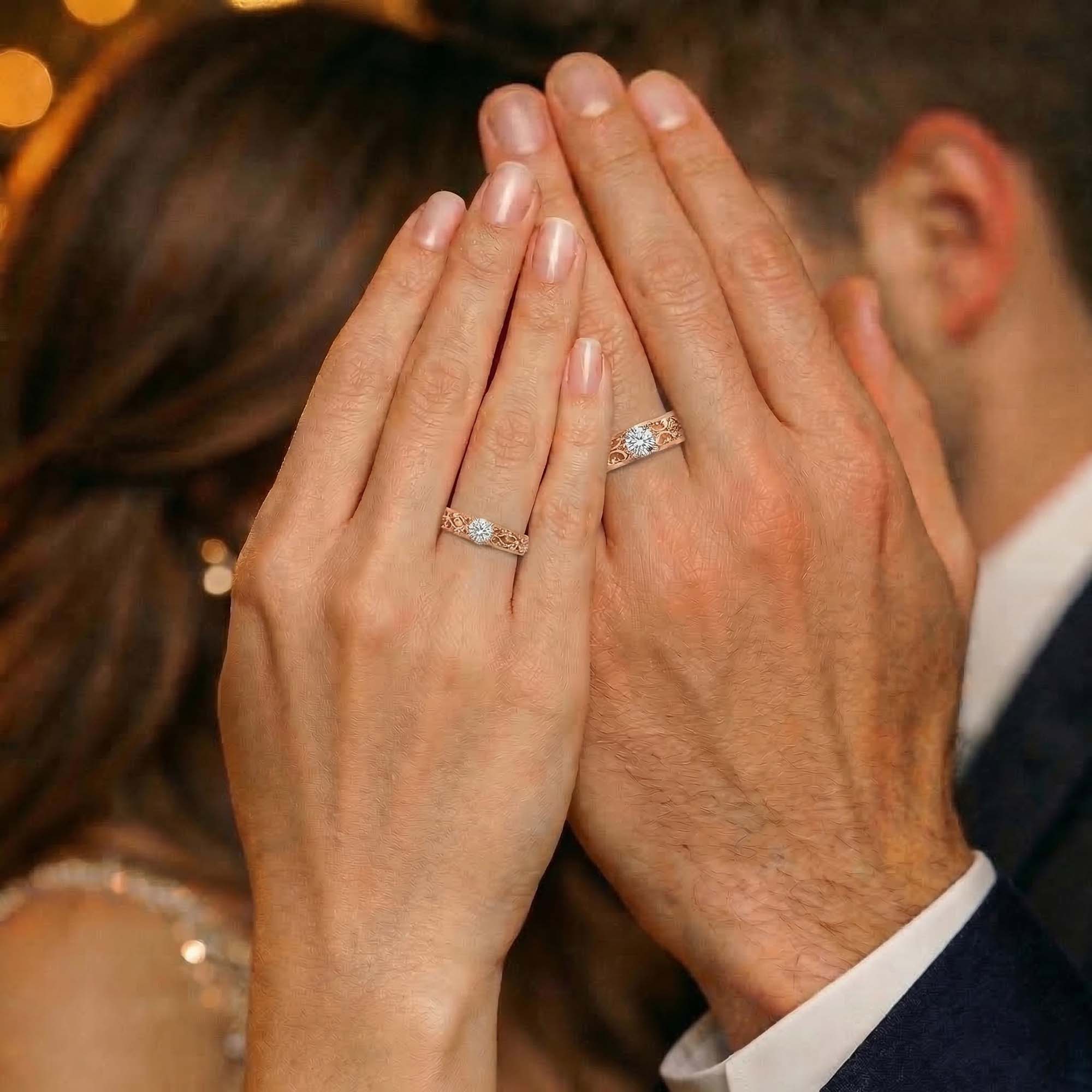 Lab-Grown Diamond Couple Rings (Pair) in 18K White Gold – 0.55 Ct Total, 3 g (Design K1-2) thumbnail
