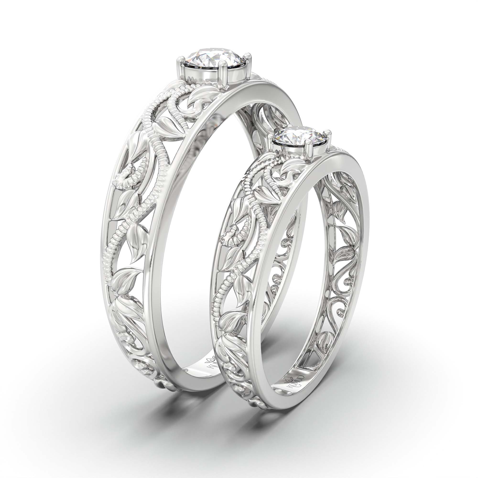 Lab-Grown Diamond Couple Rings (Pair) in 18K White Gold – 0.55 Ct Total, 3 g (Design K1-2) thumbnail