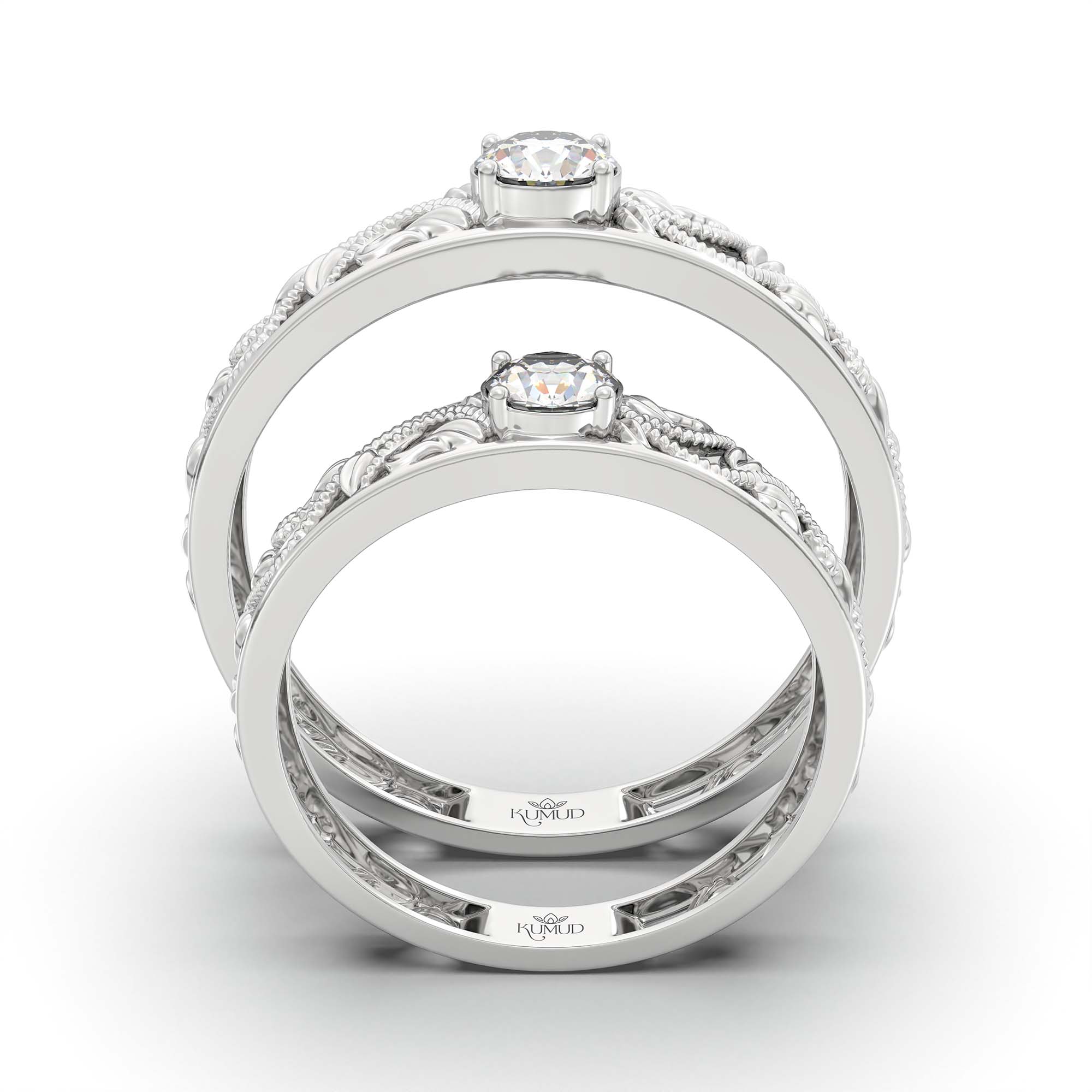 Lab-Grown Diamond Couple Rings (Pair) in 18K White Gold – 0.55 Ct Total, 3 g (Design K1-2) thumbnail
