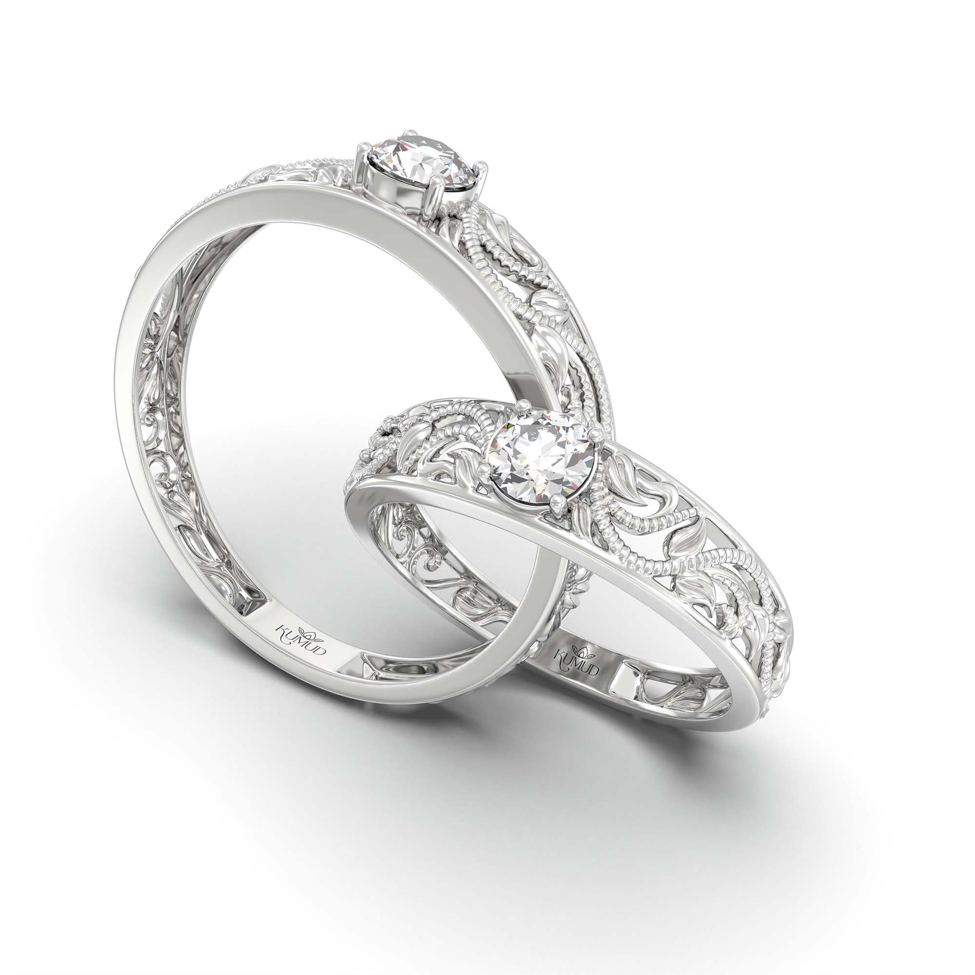 Lab-Grown Diamond Couple Rings (Pair) in 18K White Gold – 0.55 Ct Total, 3 g (Design K1-2) thumbnail